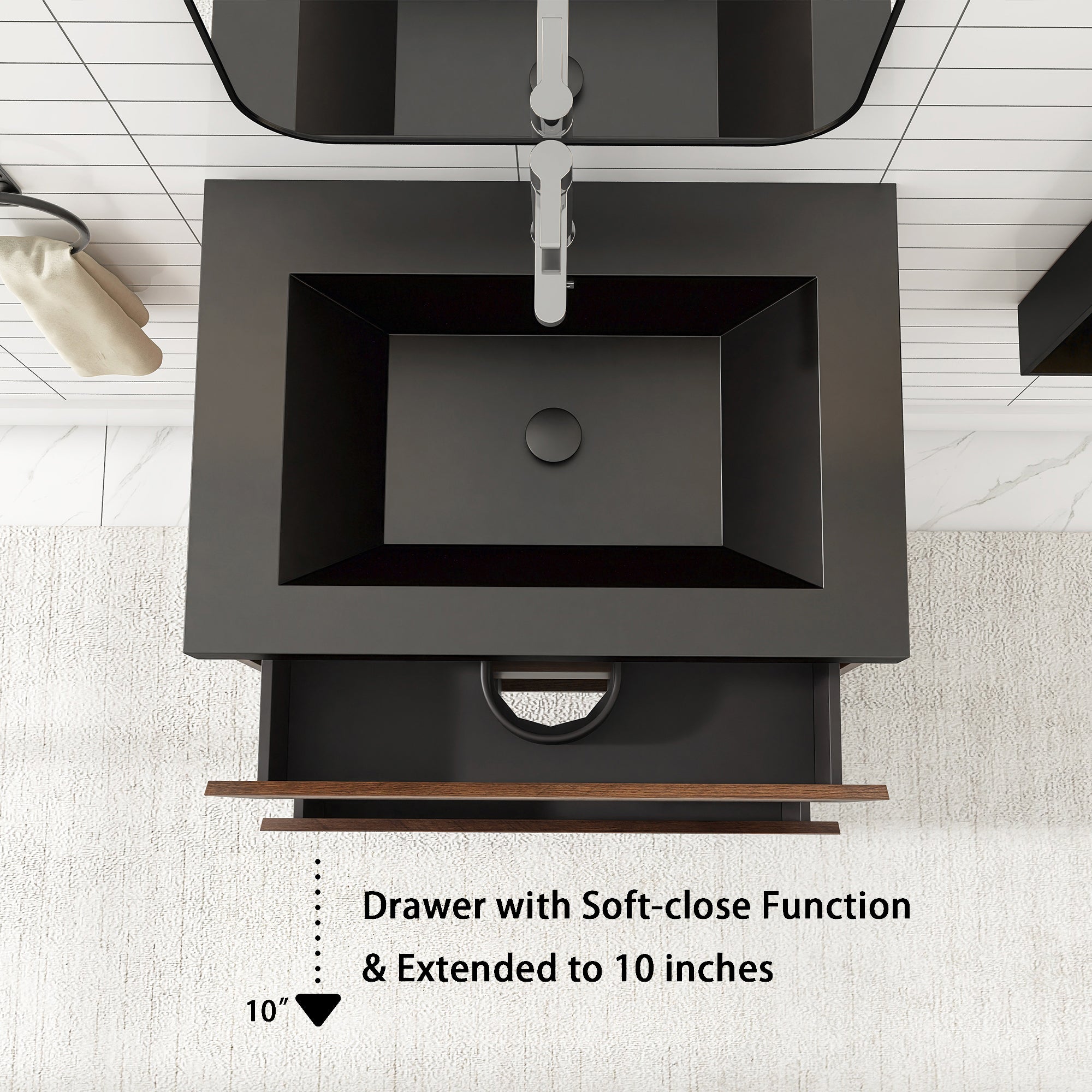 24/30/36 inch Wall-Mounted Bathroom Vanity Set in Rose Wood with Integrated Black Resin Sink