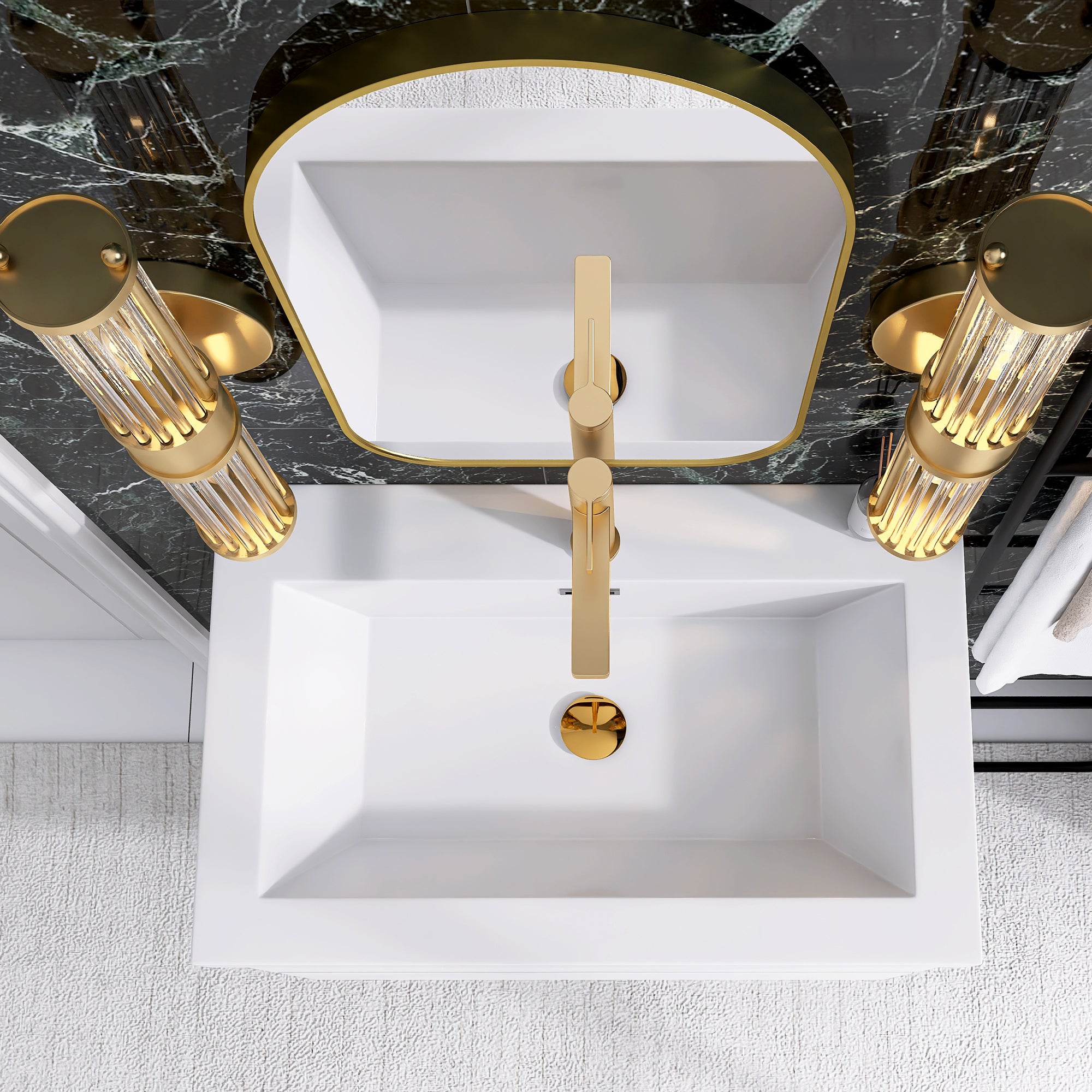 24"/30"/36"/48" Wall-Mounted 2-drawer Bathroom Vanity Set with Integrated Resin Sink