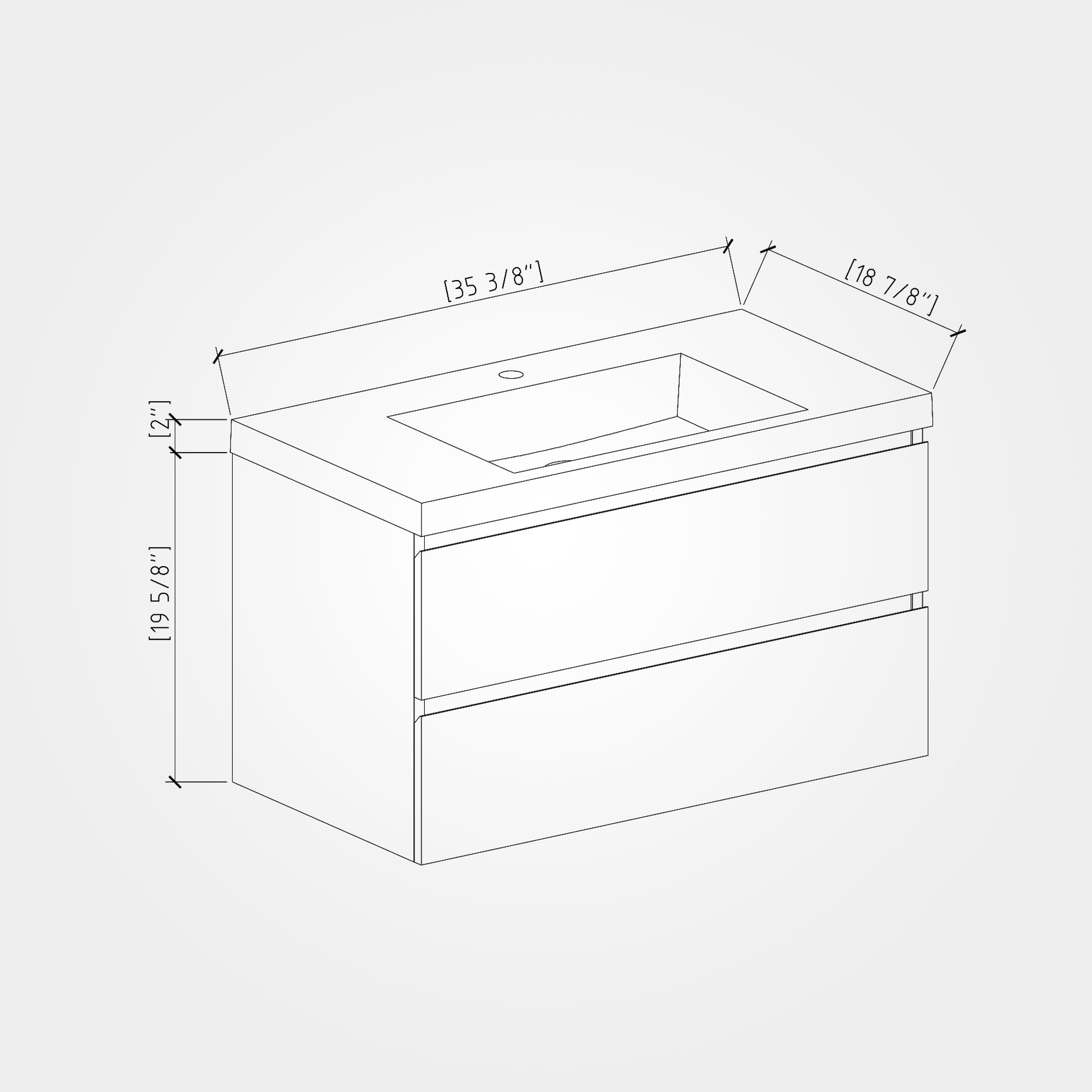 24/30/36 inch Wall-Mounted Bathroom Vanity Set in F. Oak with Integrated Black Resin Sink