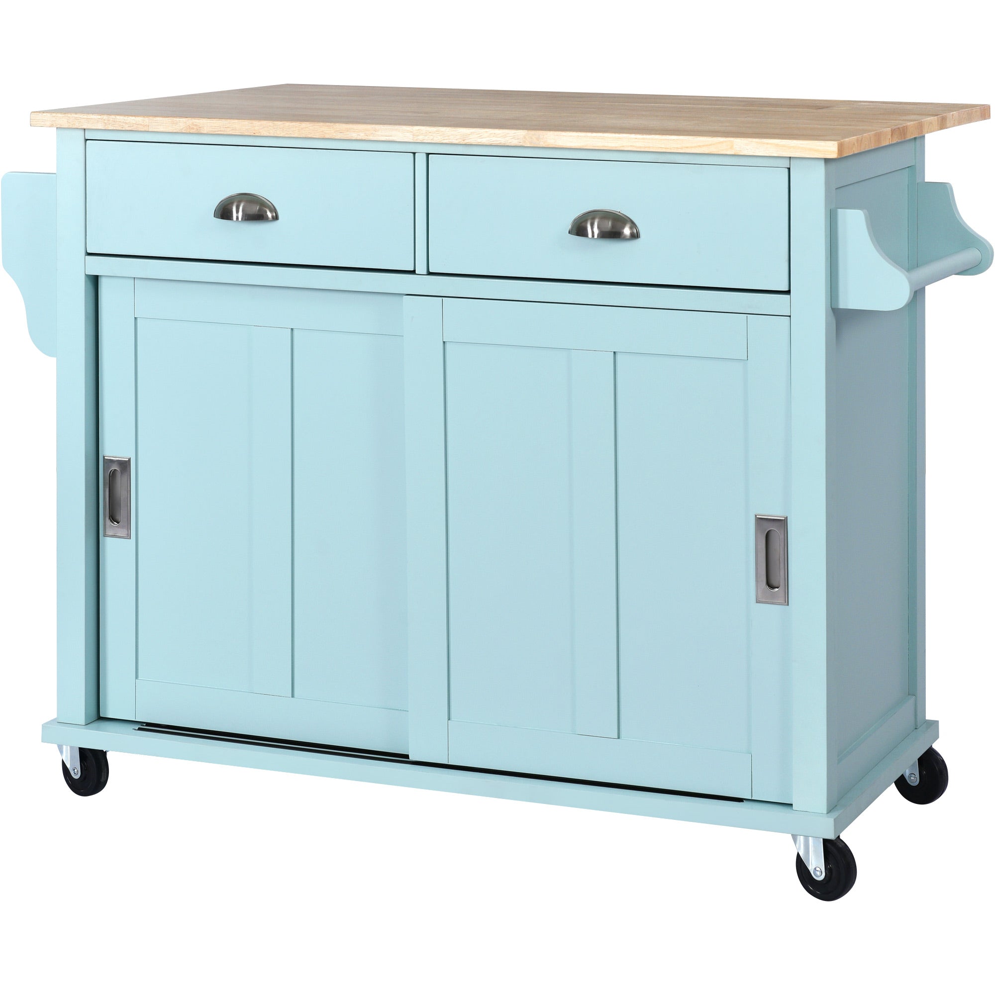 White/Mint Green/Black MDF Kitchen Cart Multifunctional with Storage Cabinet and 2 Drawers