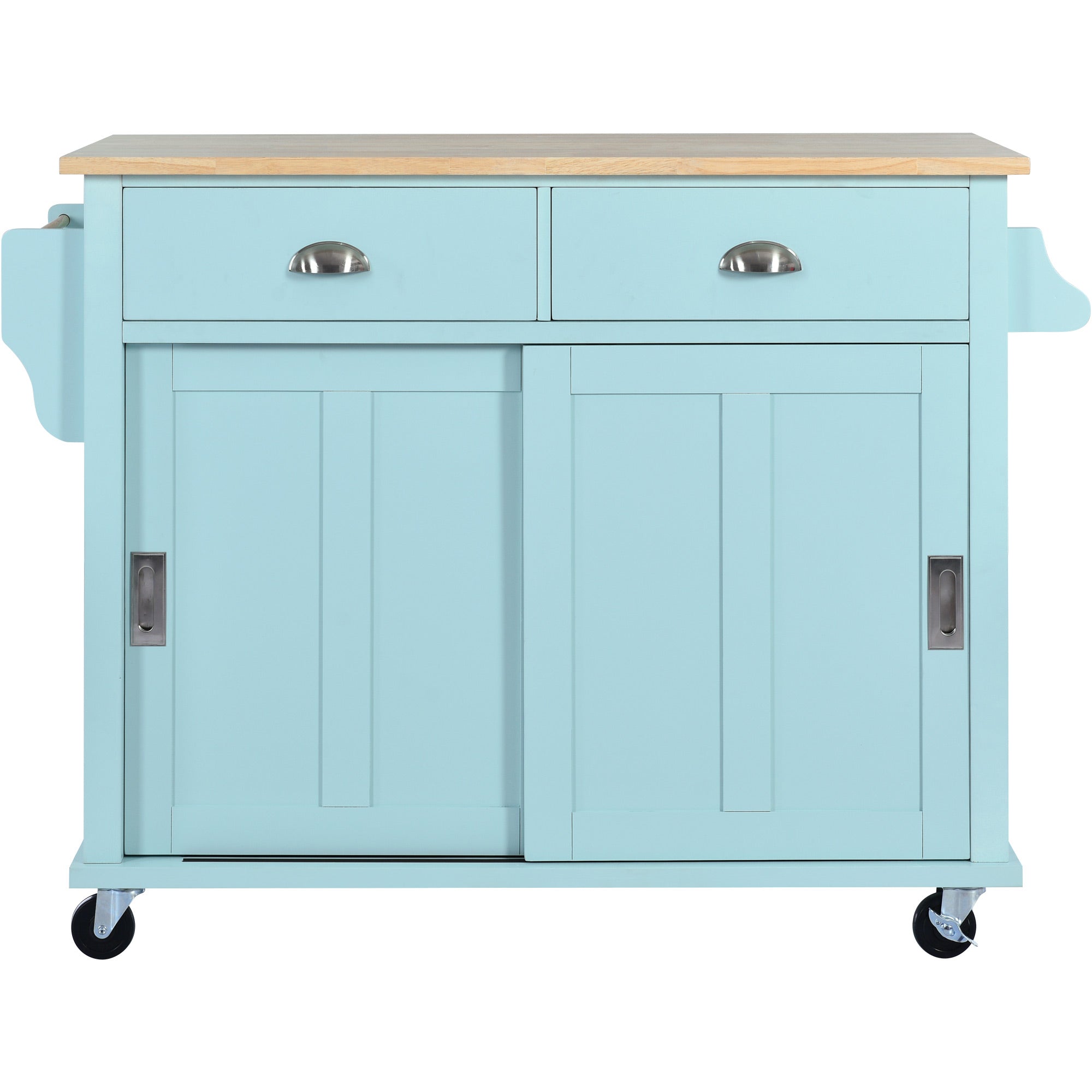 White/Mint Green/Black MDF Kitchen Cart Multifunctional with Storage Cabinet and 2 Drawers