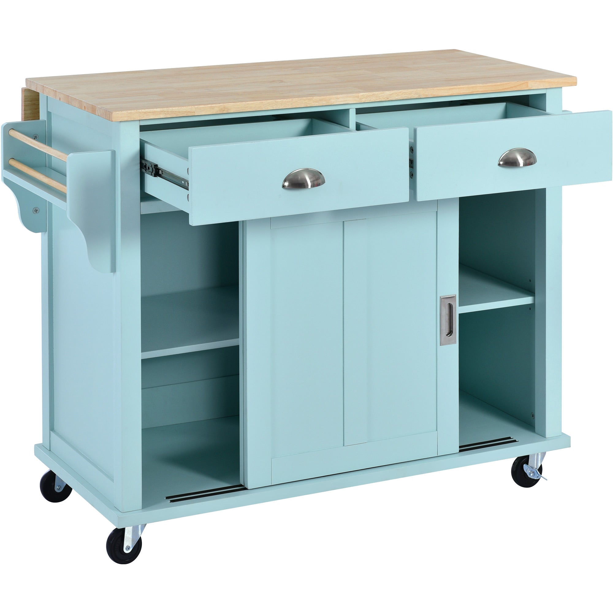 White/Mint Green/Black MDF Kitchen Cart Multifunctional with Storage Cabinet and 2 Drawers