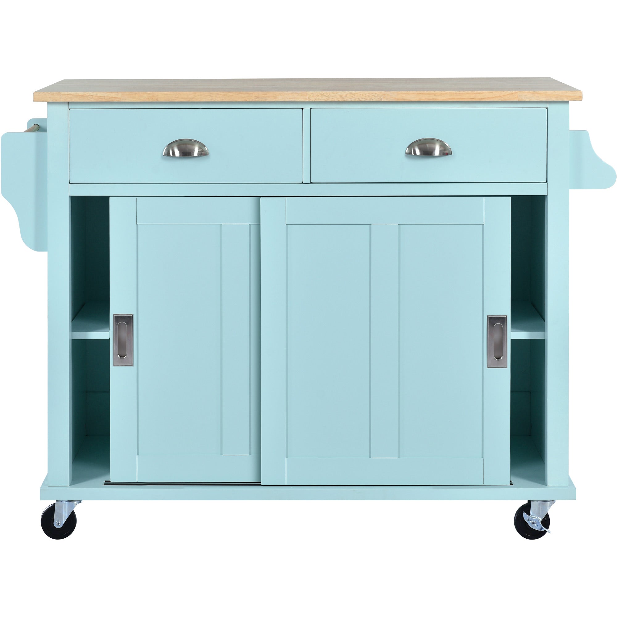 White/Mint Green/Black MDF Kitchen Cart Multifunctional with Storage Cabinet and 2 Drawers