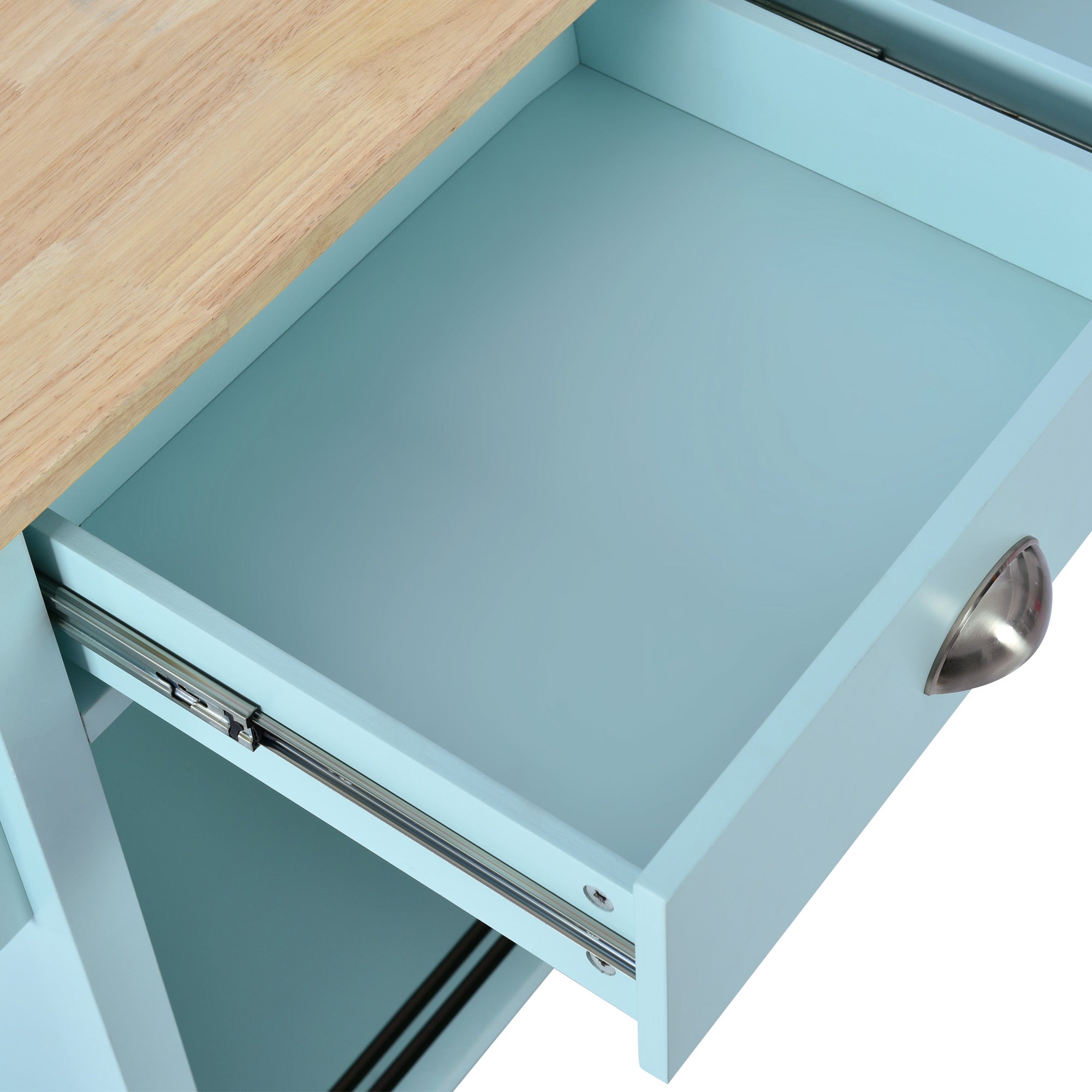 White/Mint Green/Black MDF Kitchen Cart Multifunctional with Storage Cabinet and 2 Drawers