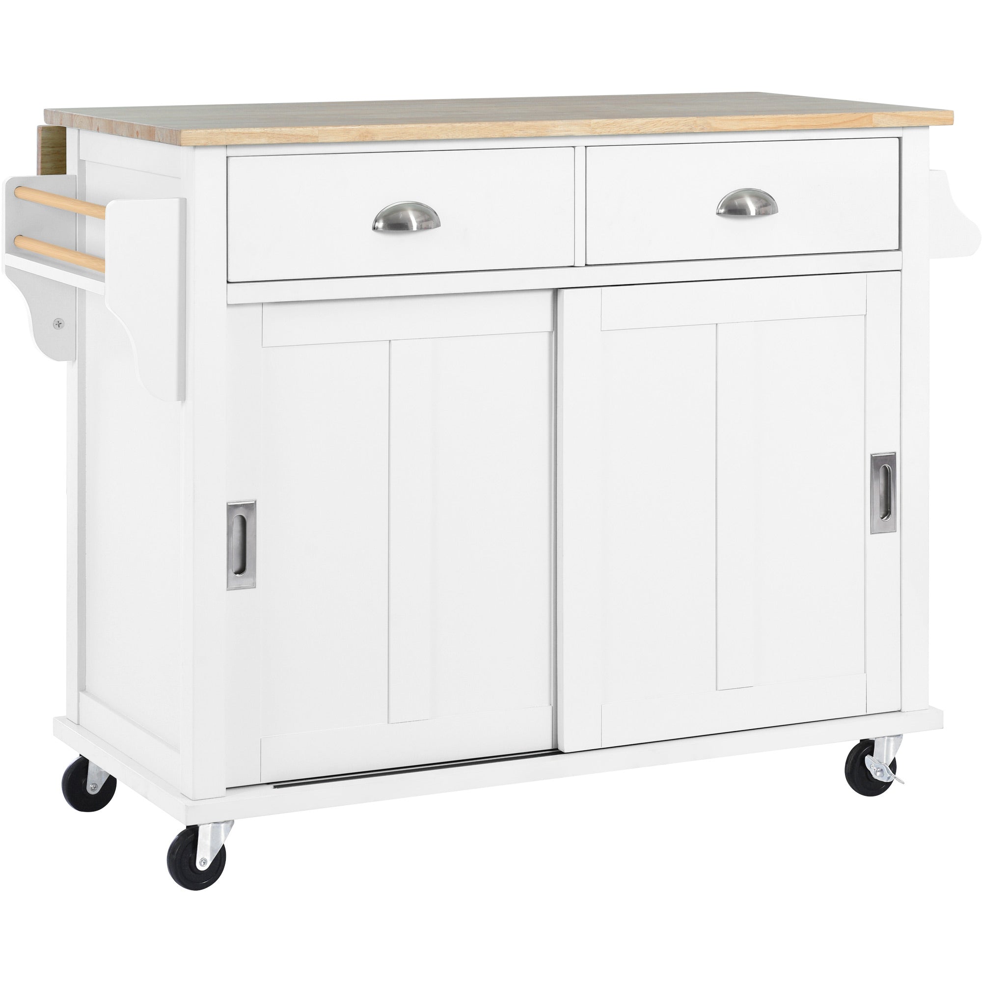 White/Mint Green/Black MDF Kitchen Cart Multifunctional with Storage Cabinet and 2 Drawers