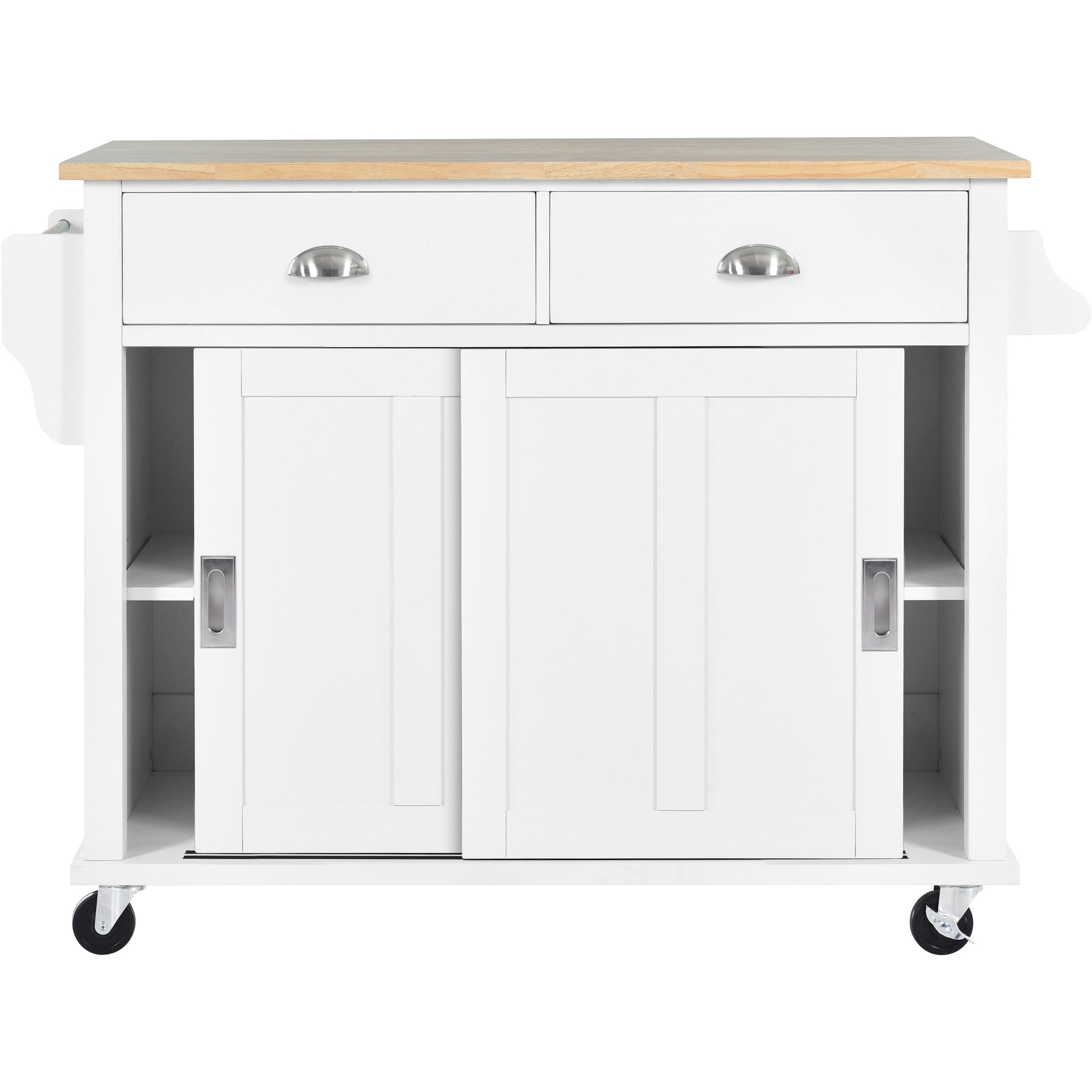 White/Mint Green/Black MDF Kitchen Cart Multifunctional with Storage Cabinet and 2 Drawers