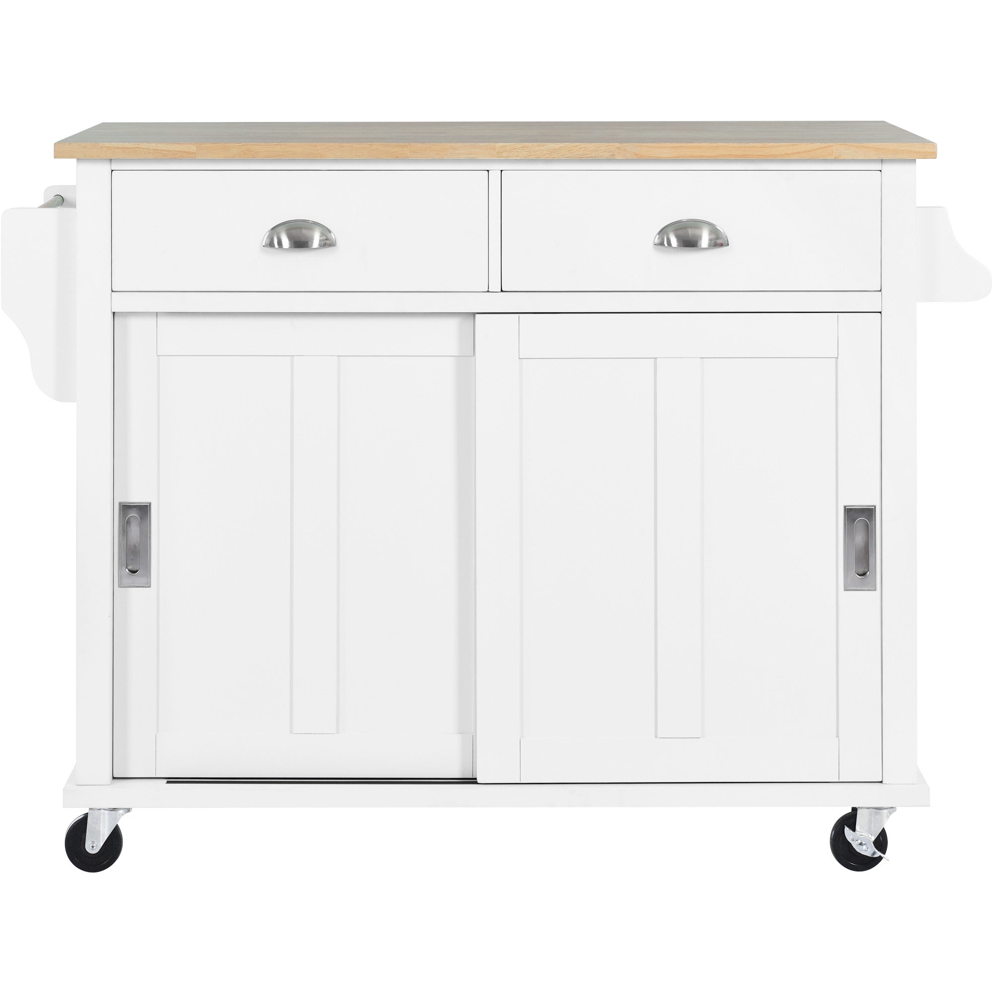 White/Mint Green/Black MDF Kitchen Cart Multifunctional with Storage Cabinet and 2 Drawers