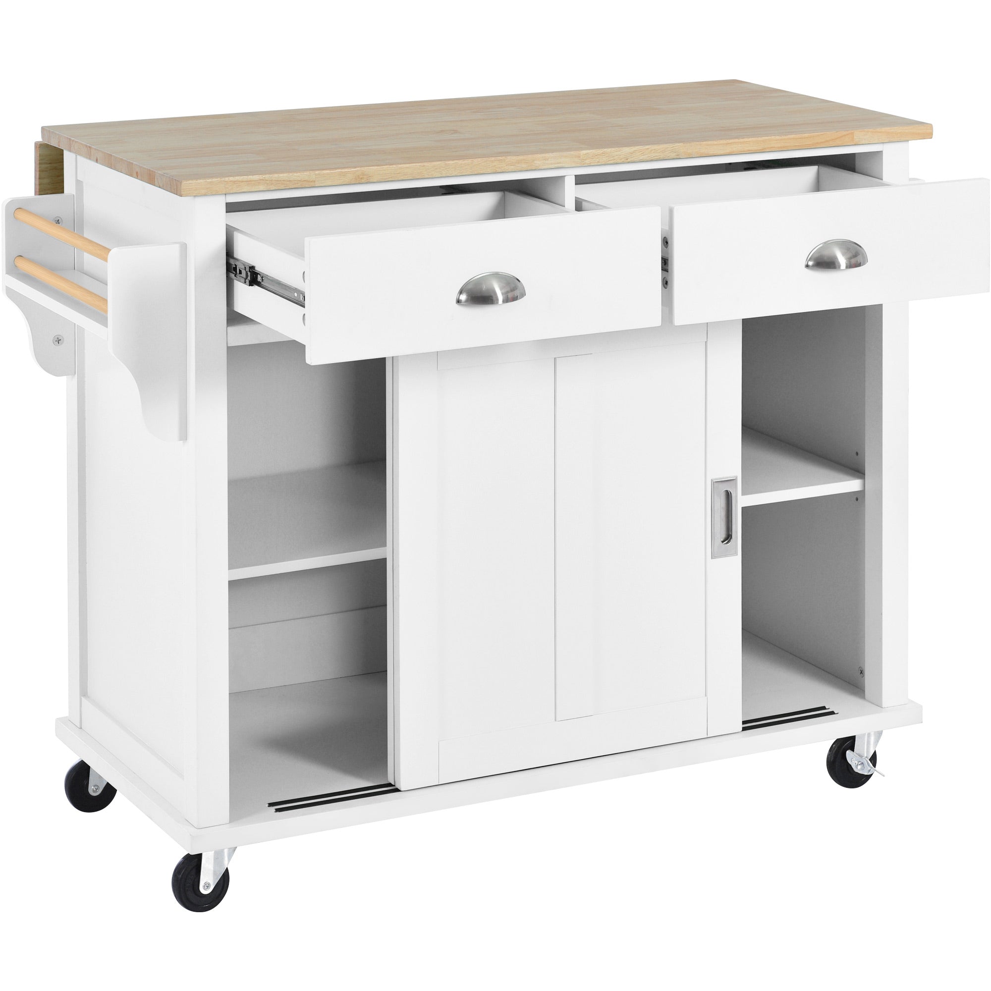 White/Mint Green/Black MDF Kitchen Cart Multifunctional with Storage Cabinet and 2 Drawers