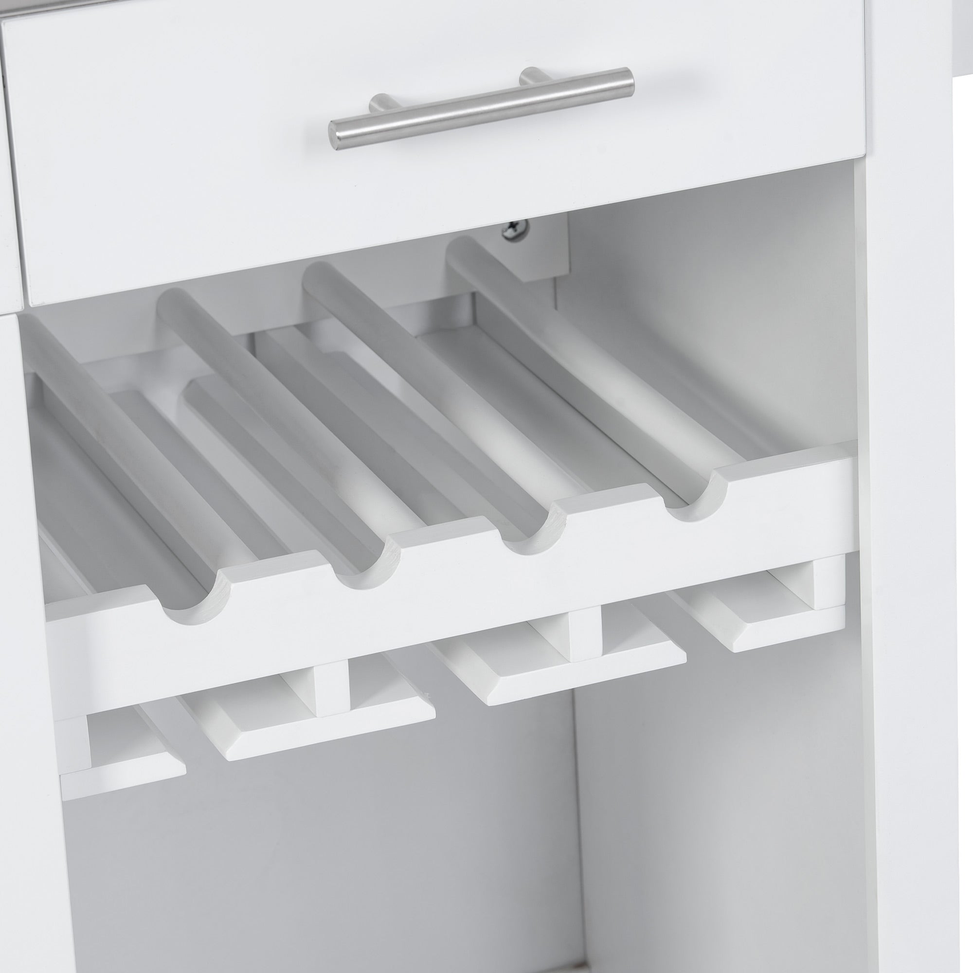 White MDF Kitchen Cart Multifunctional with Wine Rack and Goblet Holder