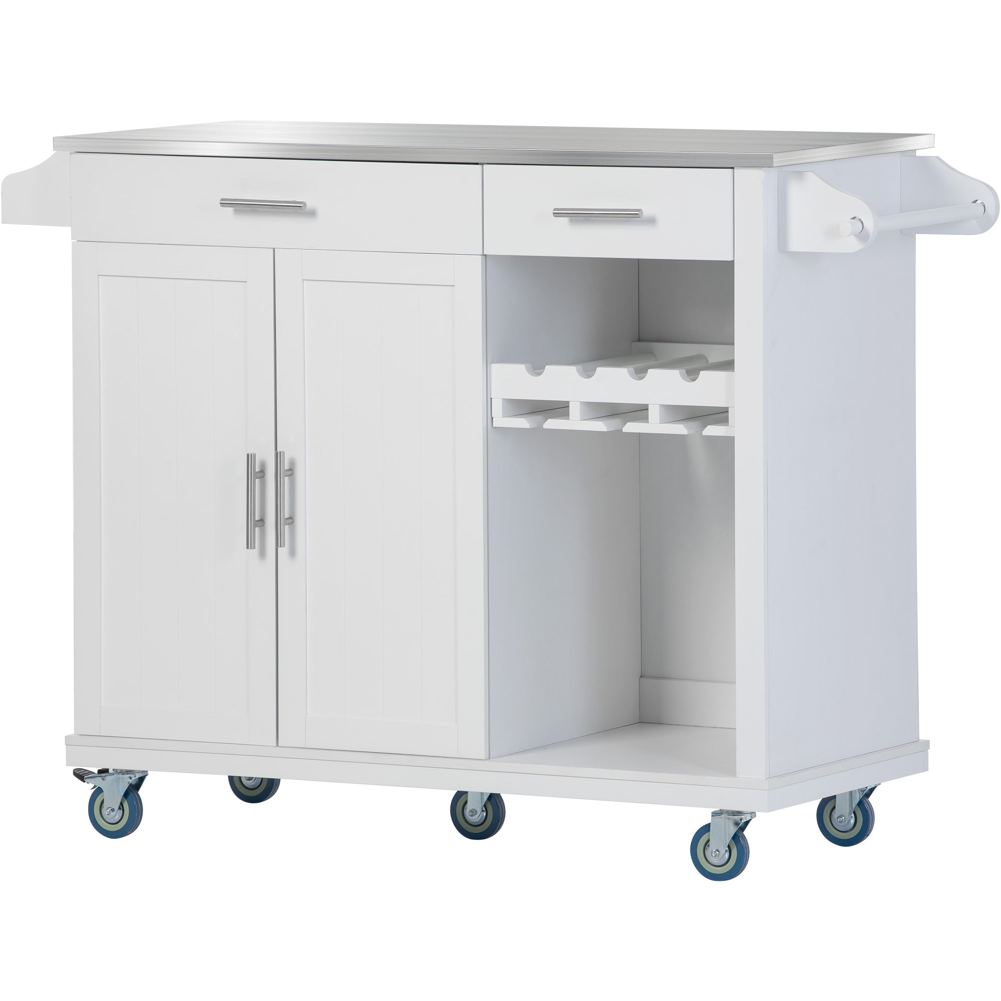 White MDF Kitchen Cart Multifunctional with Wine Rack and Goblet Holder