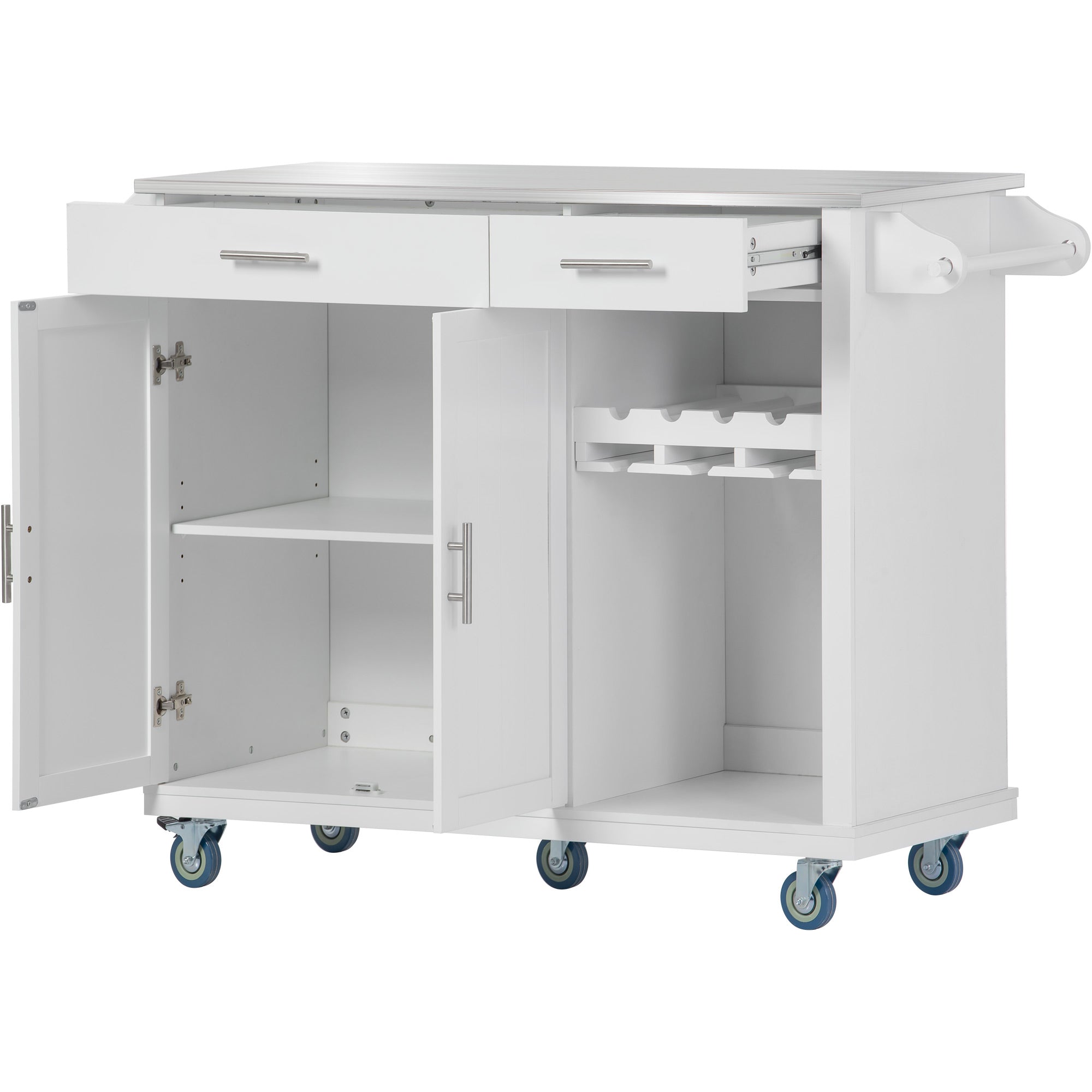 White MDF Kitchen Cart Multifunctional with Wine Rack and Goblet Holder