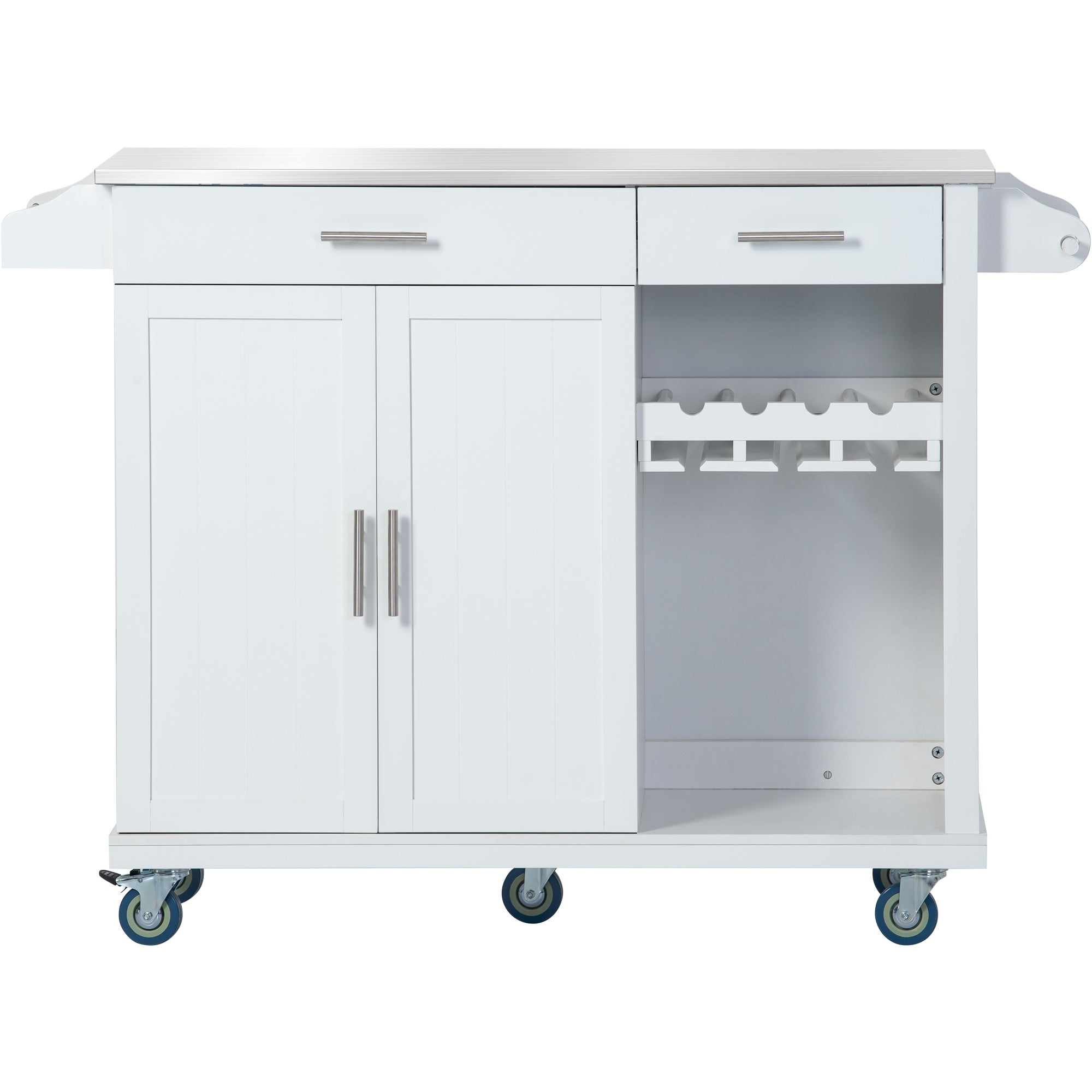 White MDF Kitchen Cart Multifunctional with Wine Rack and Goblet Holder