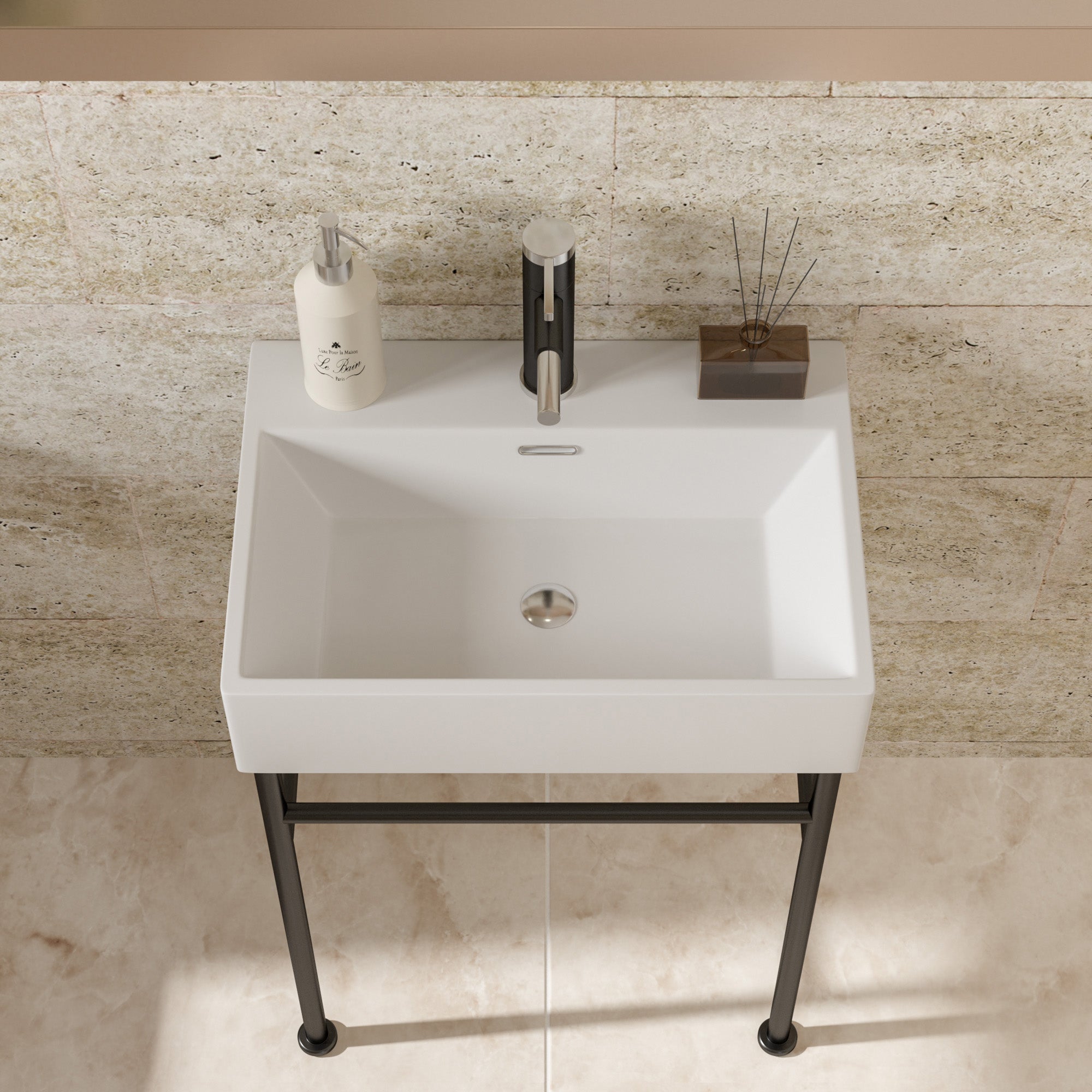 Rectangle Ceramic Console Bathroom Sink with Overflow