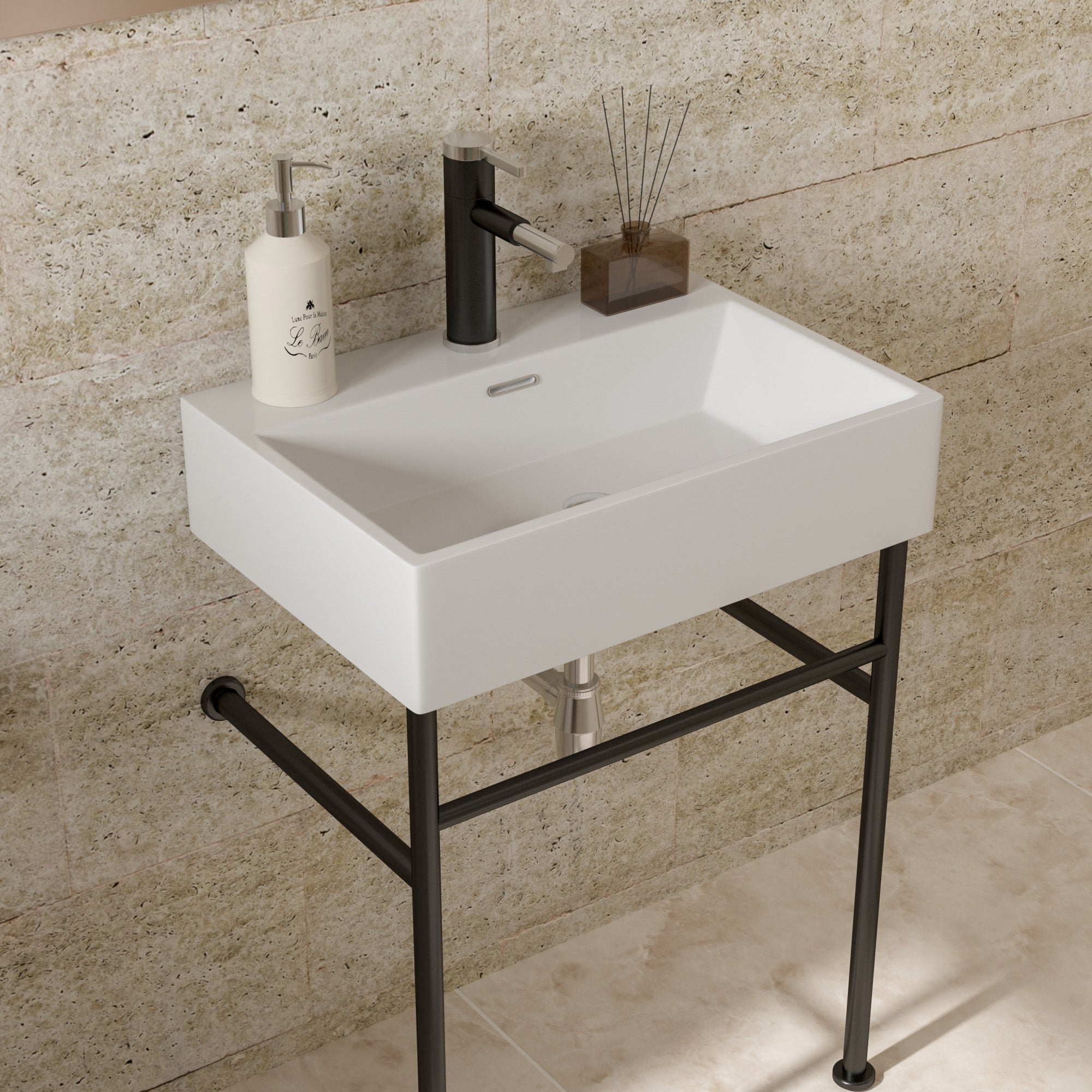 Rectangle Ceramic Console Bathroom Sink with Overflow