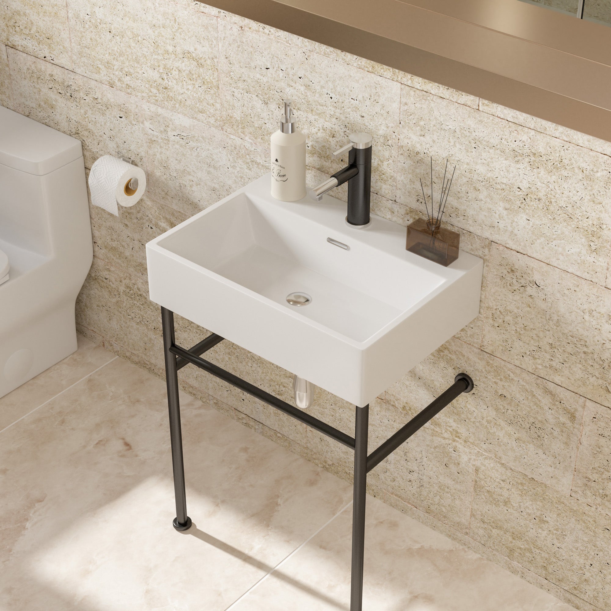 Rectangle Ceramic Console Bathroom Sink with Overflow