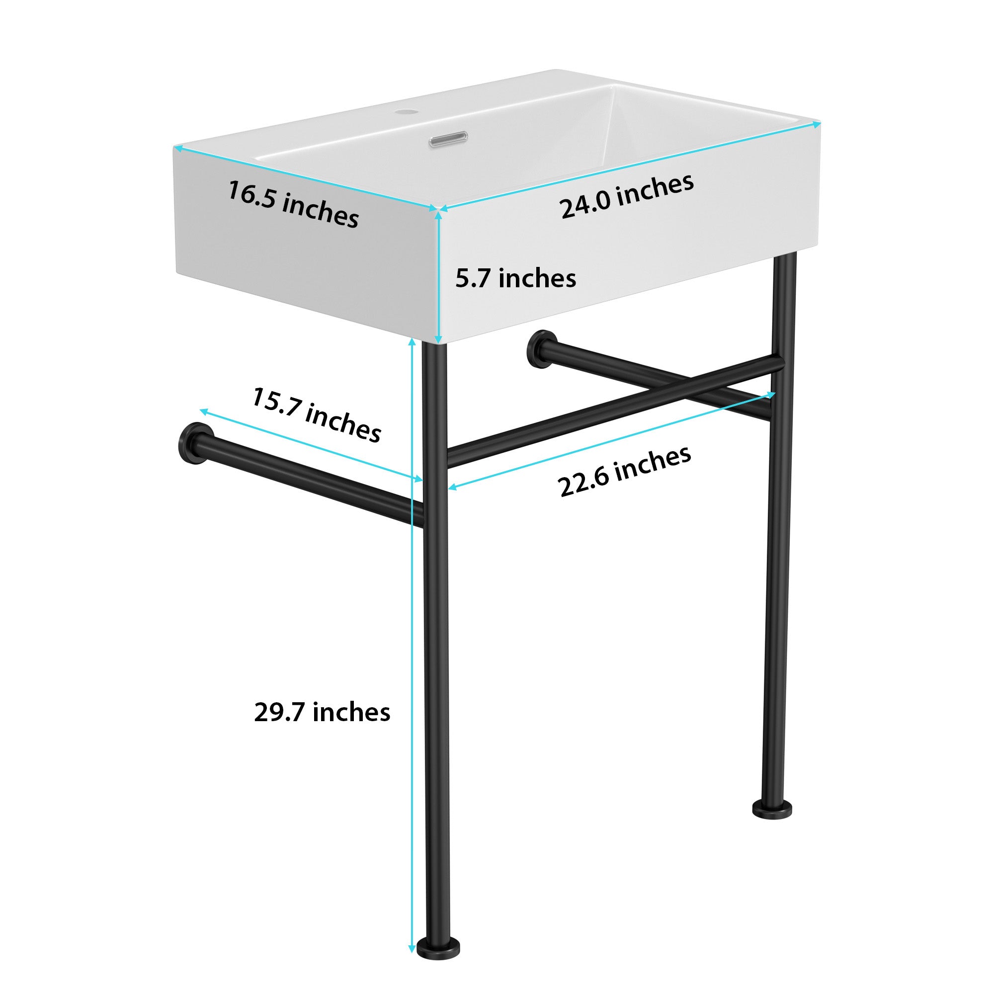 Rectangle Ceramic Console Bathroom Sink with Overflow