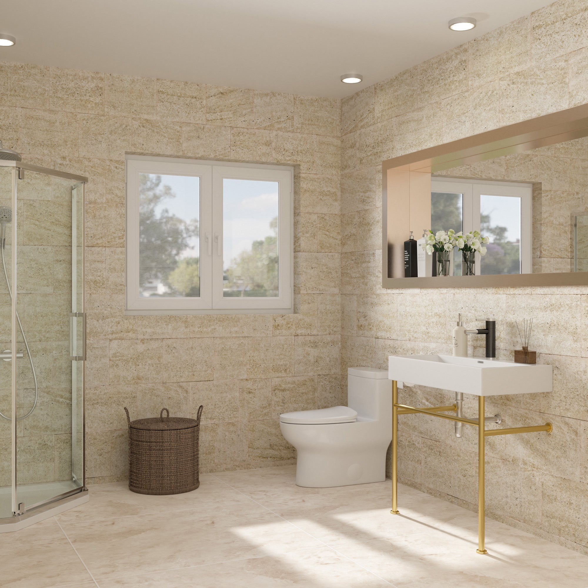 Rectangle Ceramic Console Bathroom Sink with Overflow