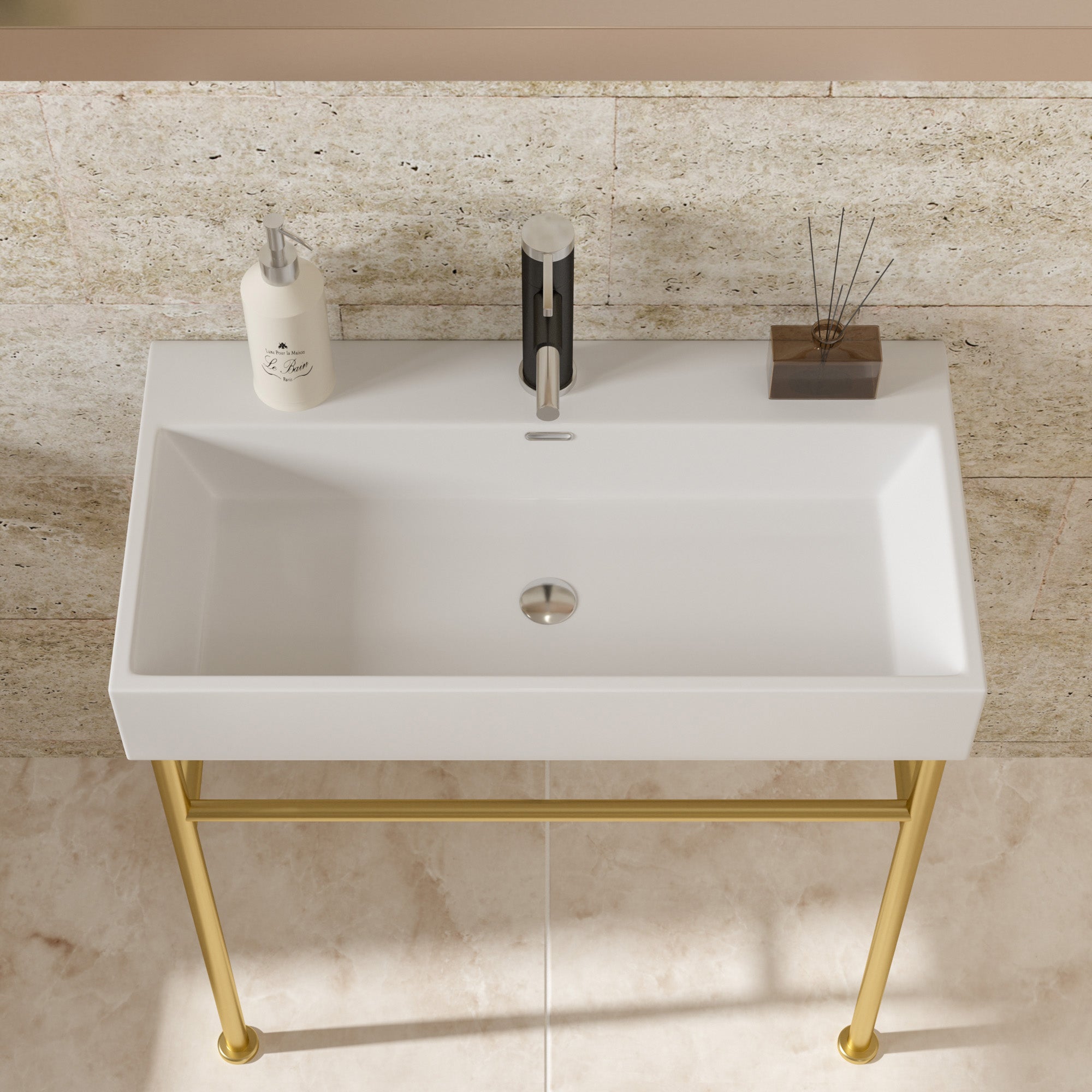 Rectangle Ceramic Console Bathroom Sink with Overflow