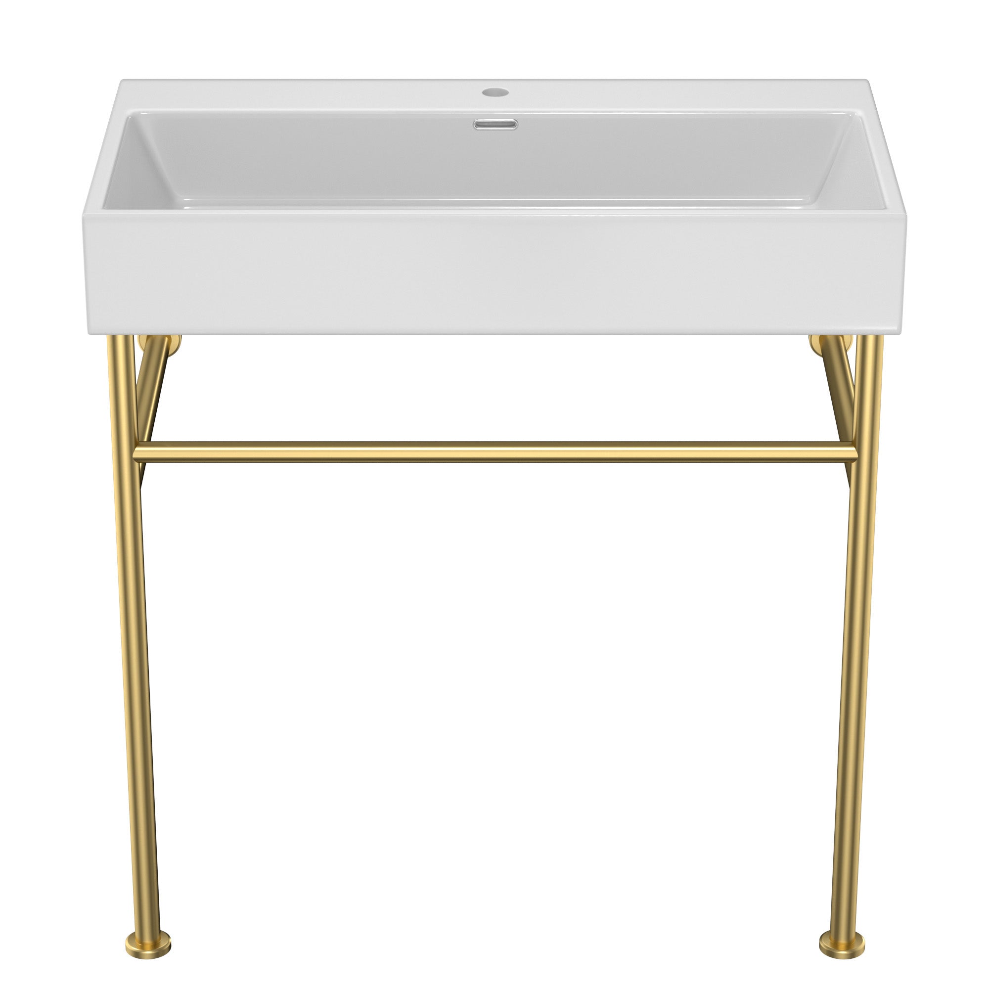 Rectangle Ceramic Console Bathroom Sink with Overflow