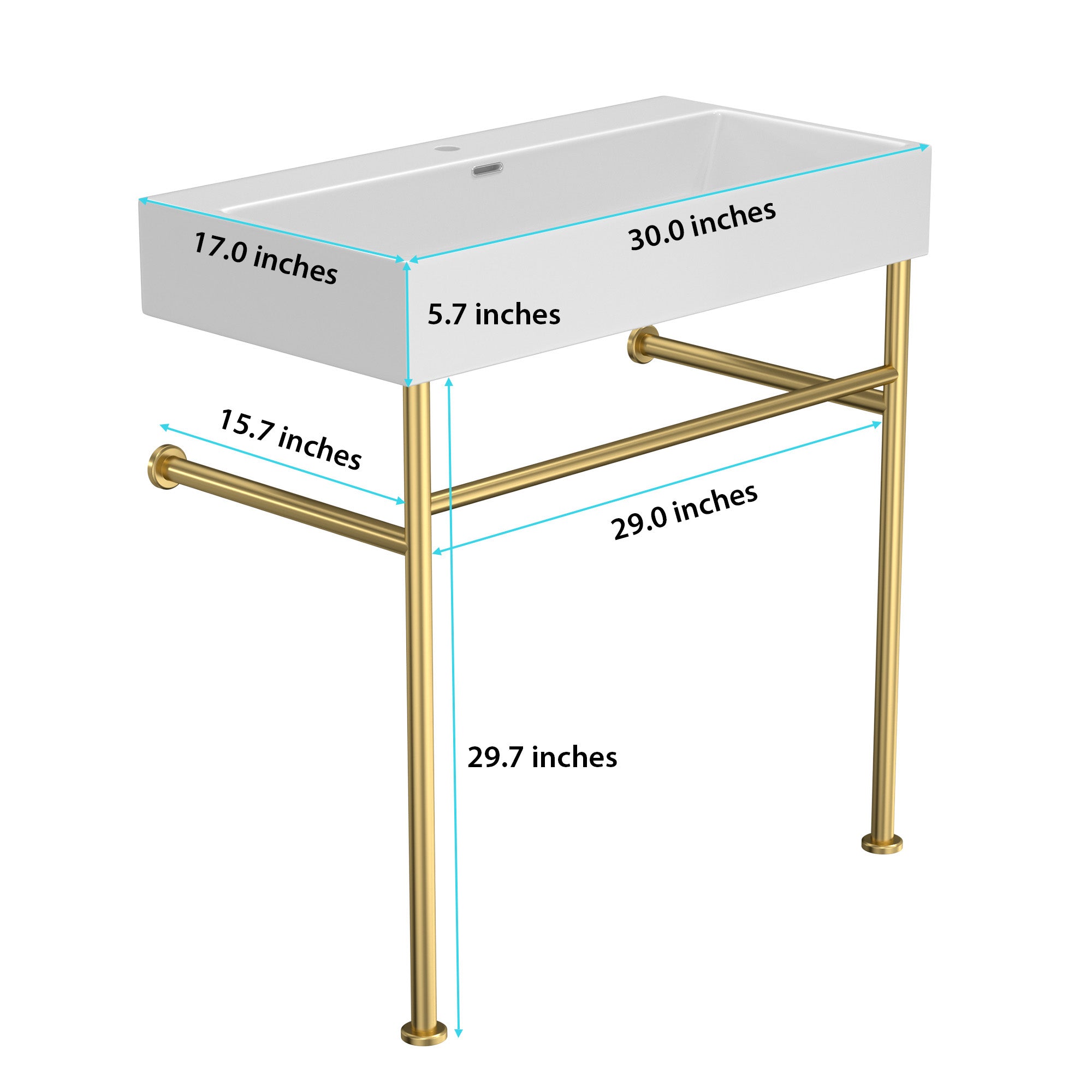 Rectangle Ceramic Console Bathroom Sink with Overflow