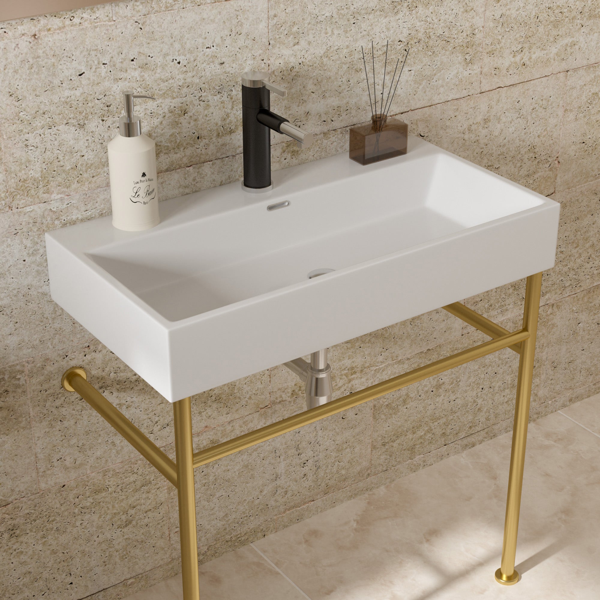 Rectangle Ceramic Console Bathroom Sink with Overflow
