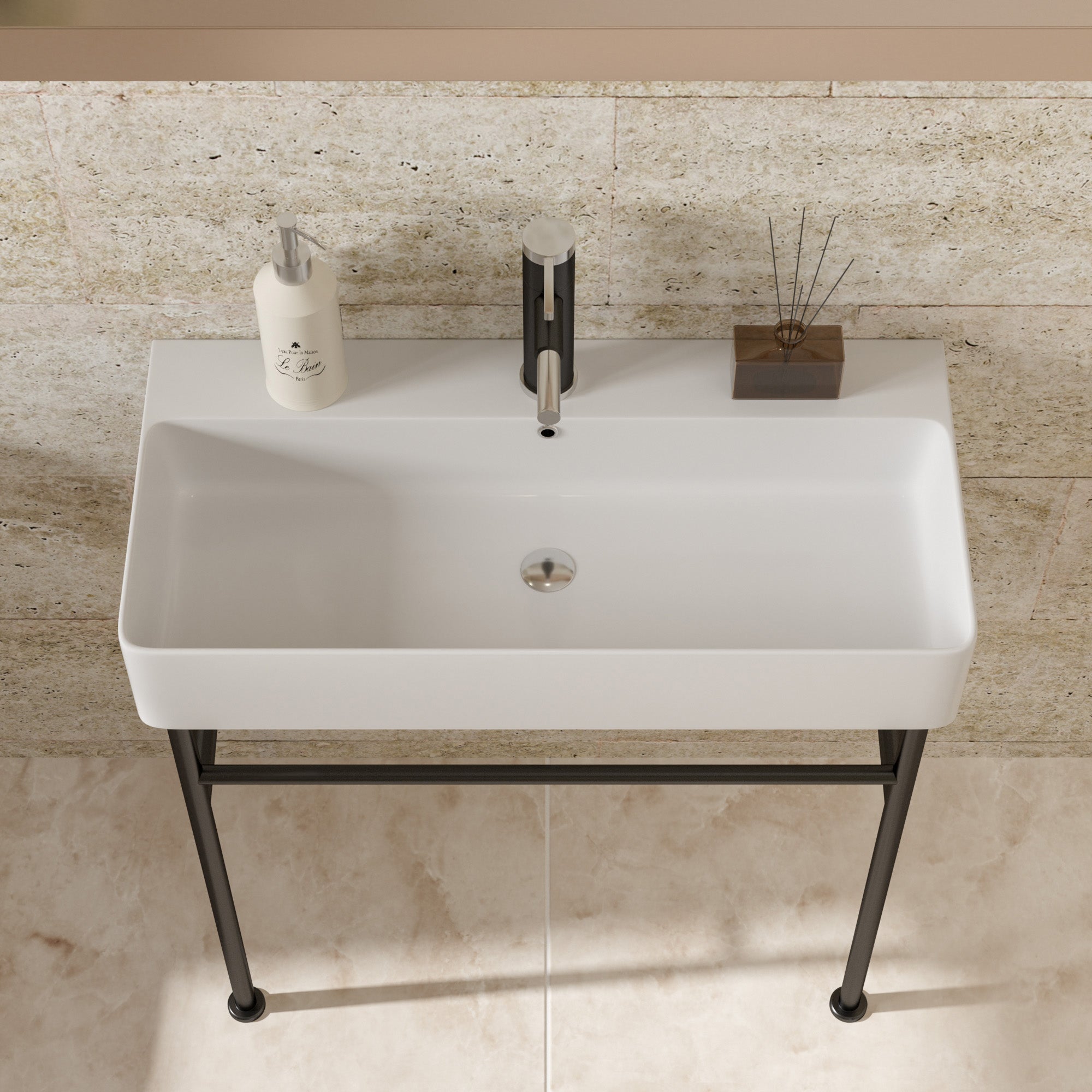 Rectangle Ceramic Console Bathroom Sink with Overflow
