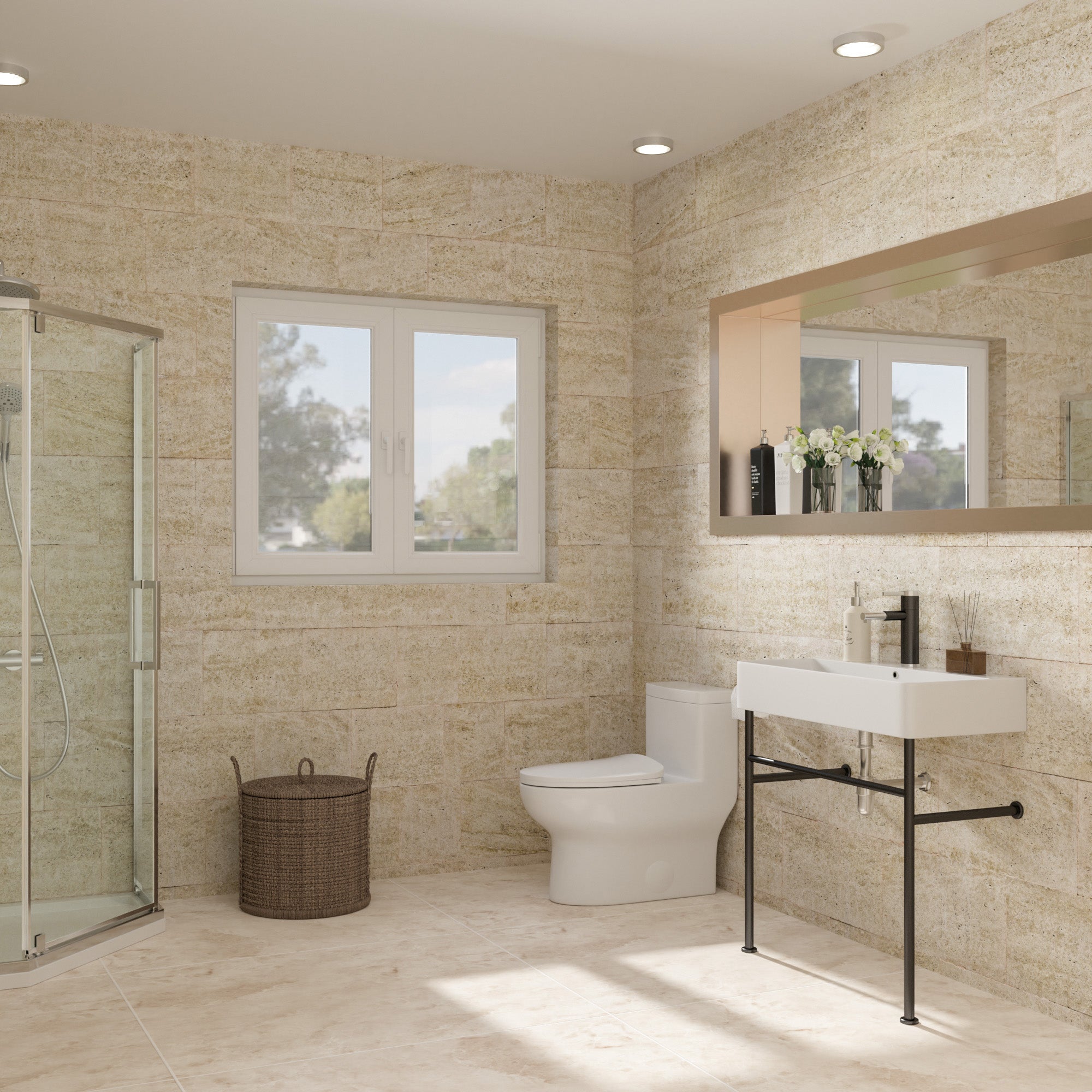 Rectangle Ceramic Console Bathroom Sink with Overflow