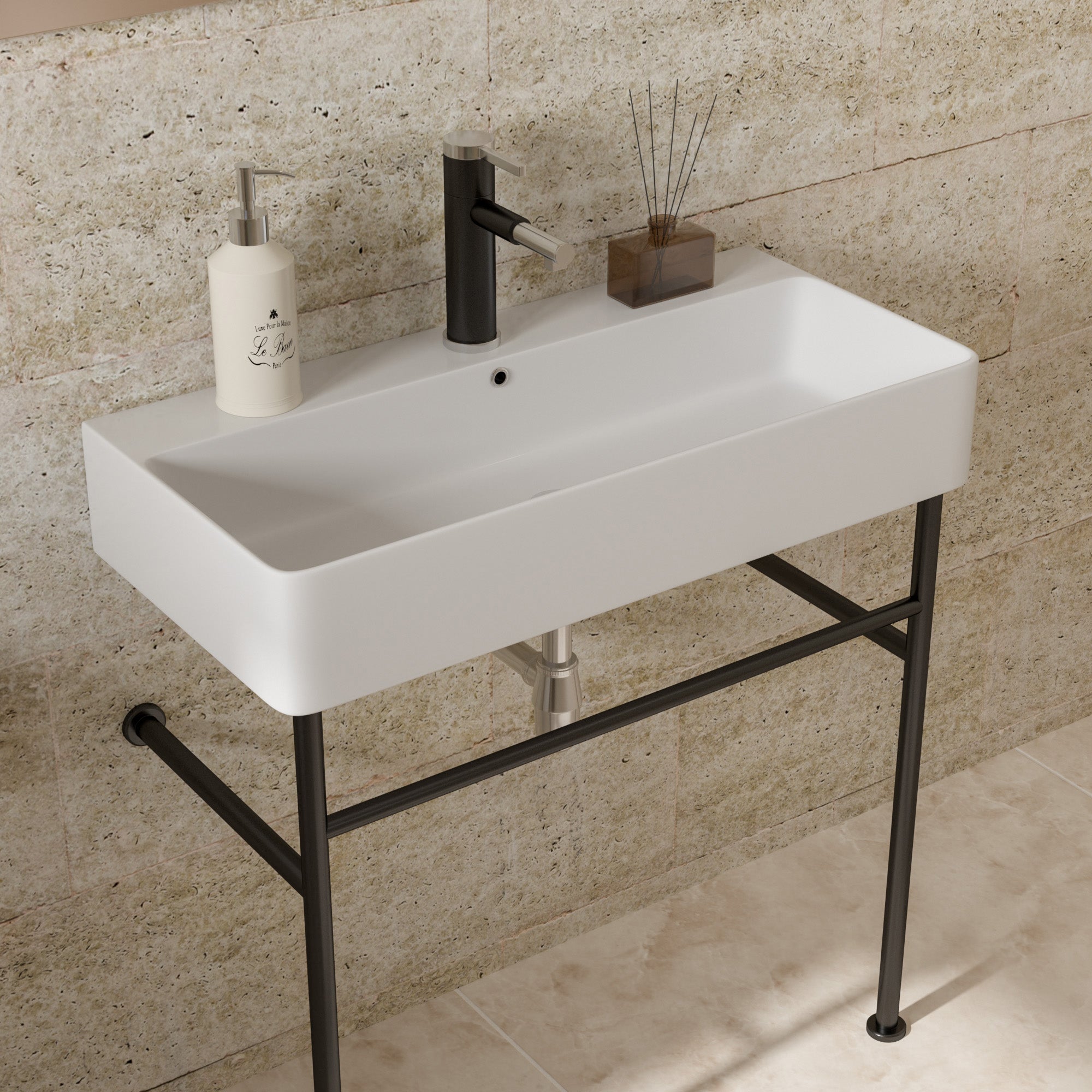 Rectangle Ceramic Console Bathroom Sink with Overflow