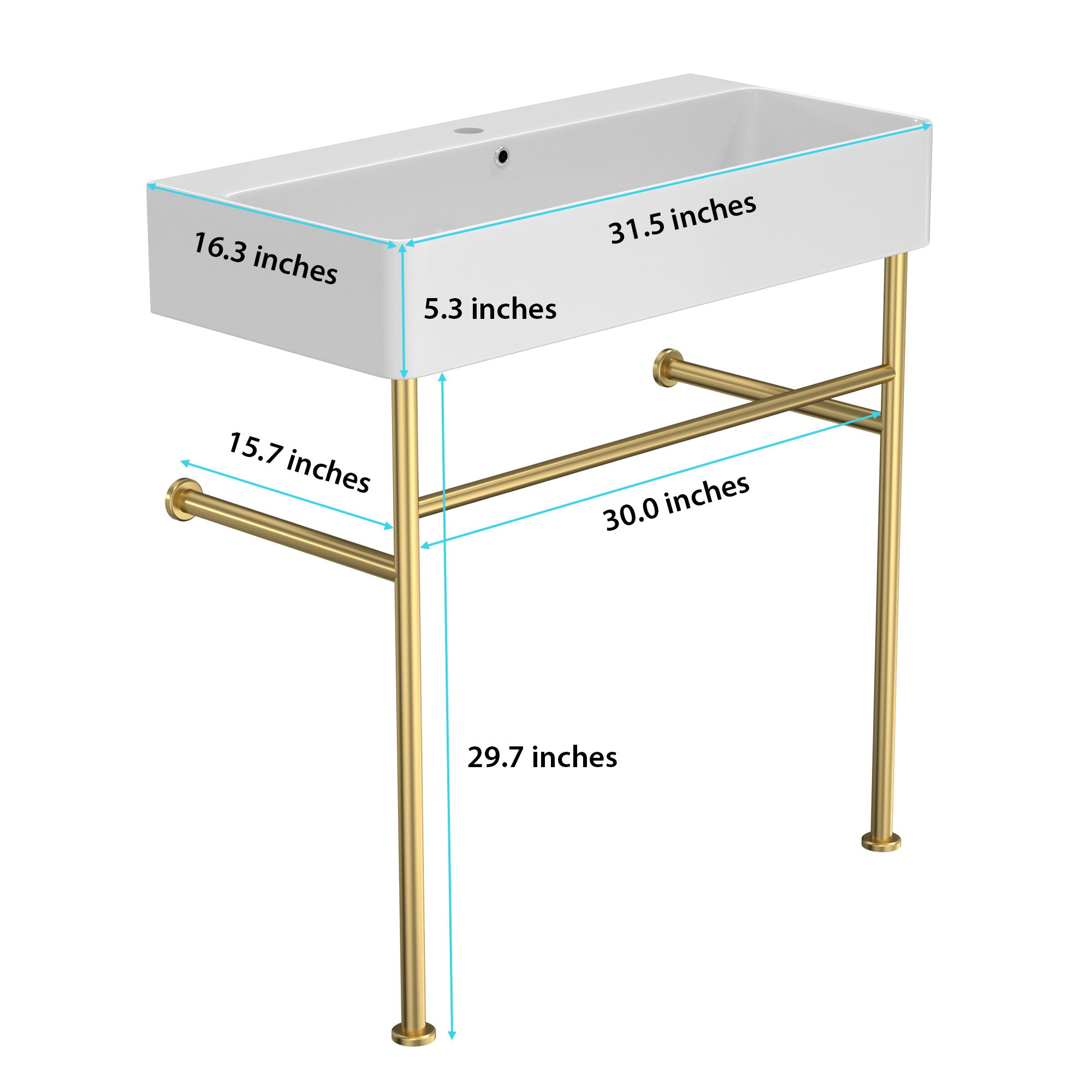 Rectangle Ceramic Console Bathroom Sink with Overflow