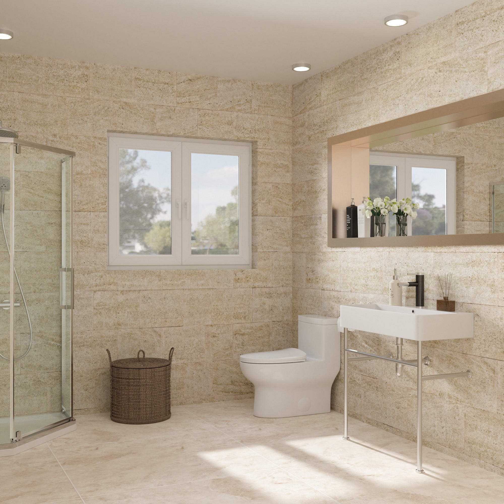Rectangle Ceramic Console Bathroom Sink with Overflow