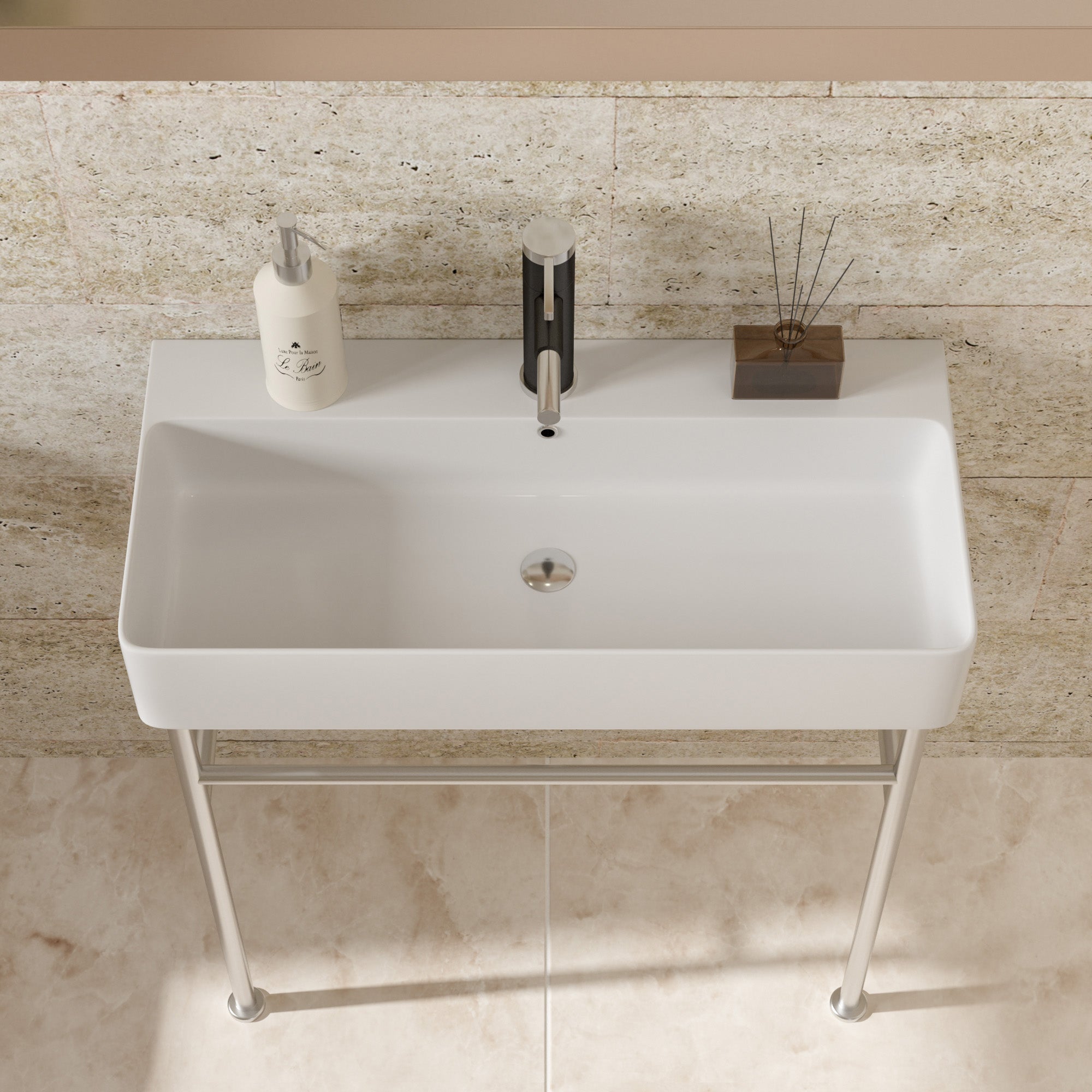 Rectangle Ceramic Console Bathroom Sink with Overflow
