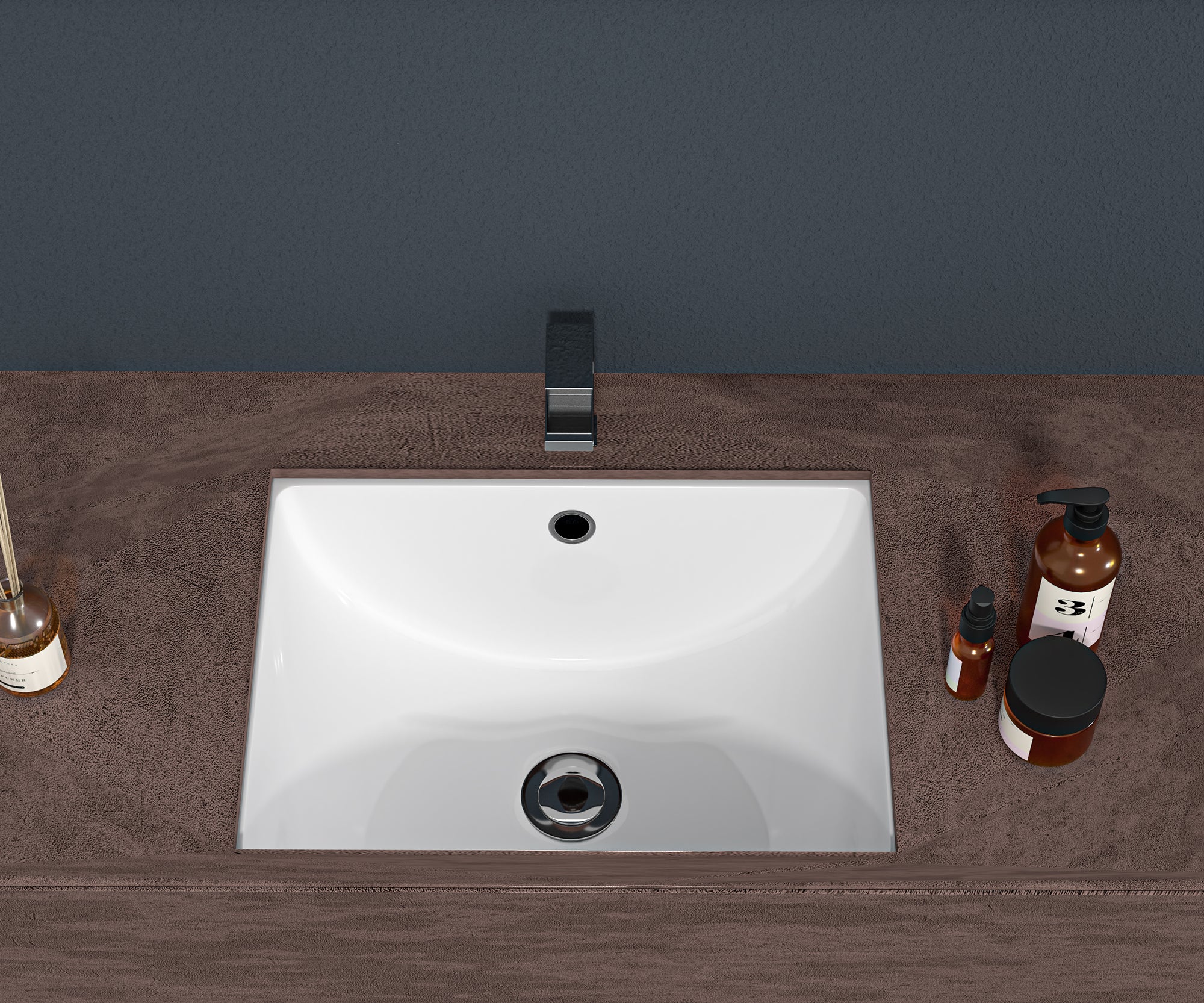 Rectangular Ceramic Undermount Bathroom Sink with Overflow