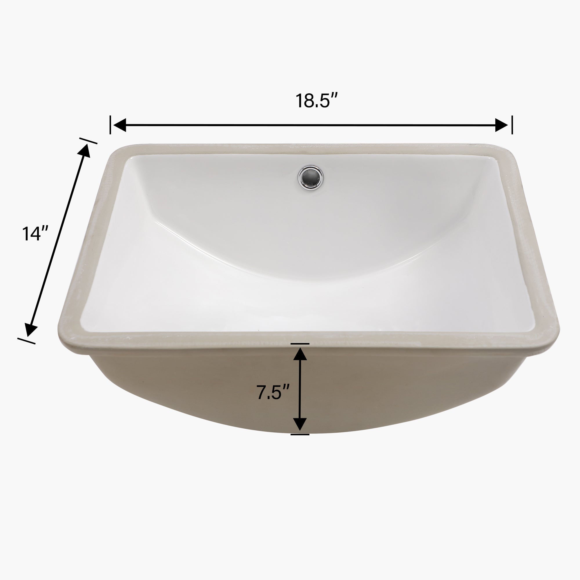 Rectangular Ceramic Undermount Bathroom Sink with Overflow