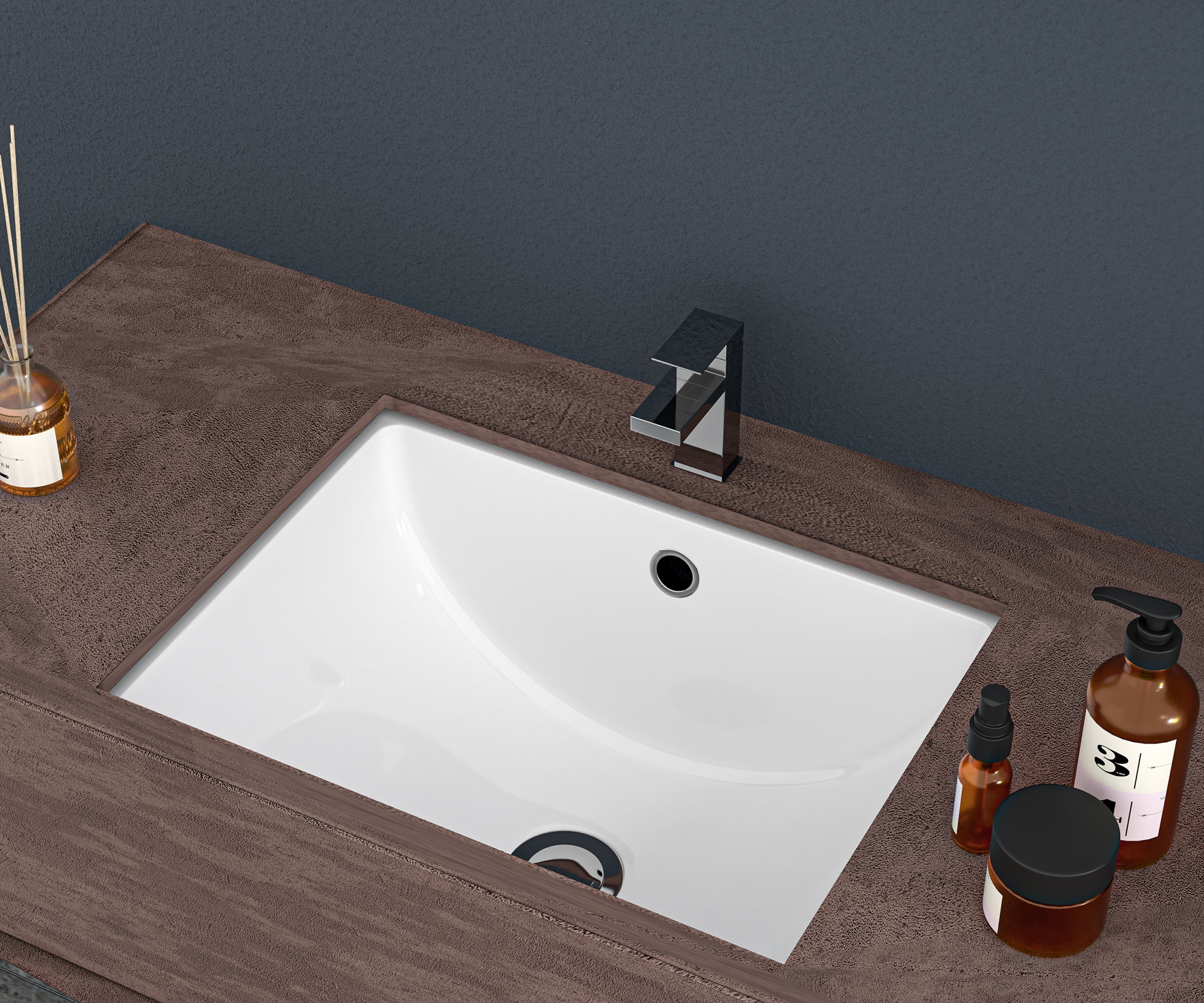 Rectangular Ceramic Undermount Bathroom Sink with Overflow