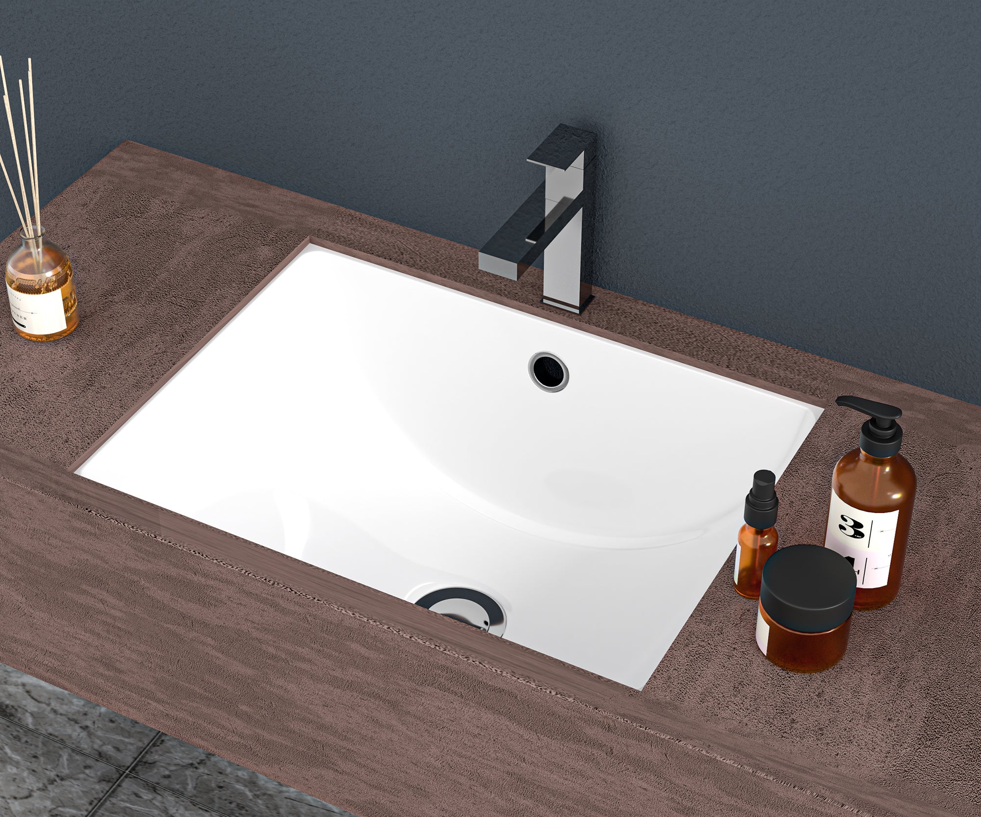 Rectangular Ceramic Undermount Bathroom Sink with Overflow