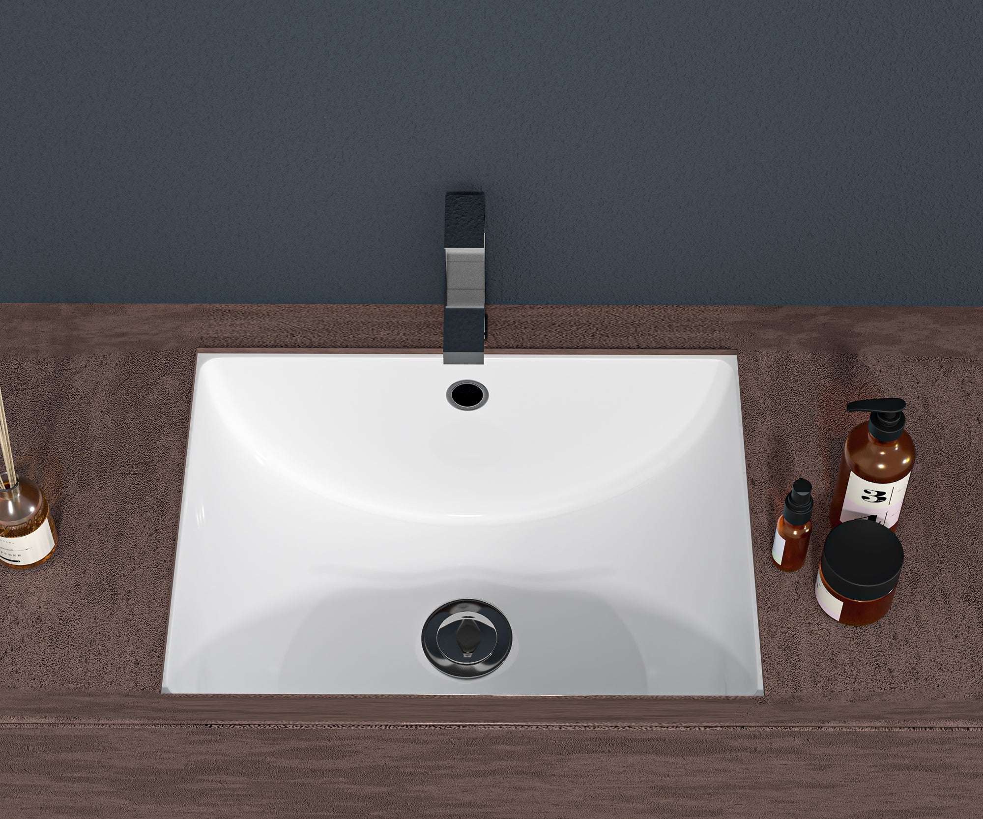 Rectangular Ceramic Undermount Bathroom Sink with Overflow