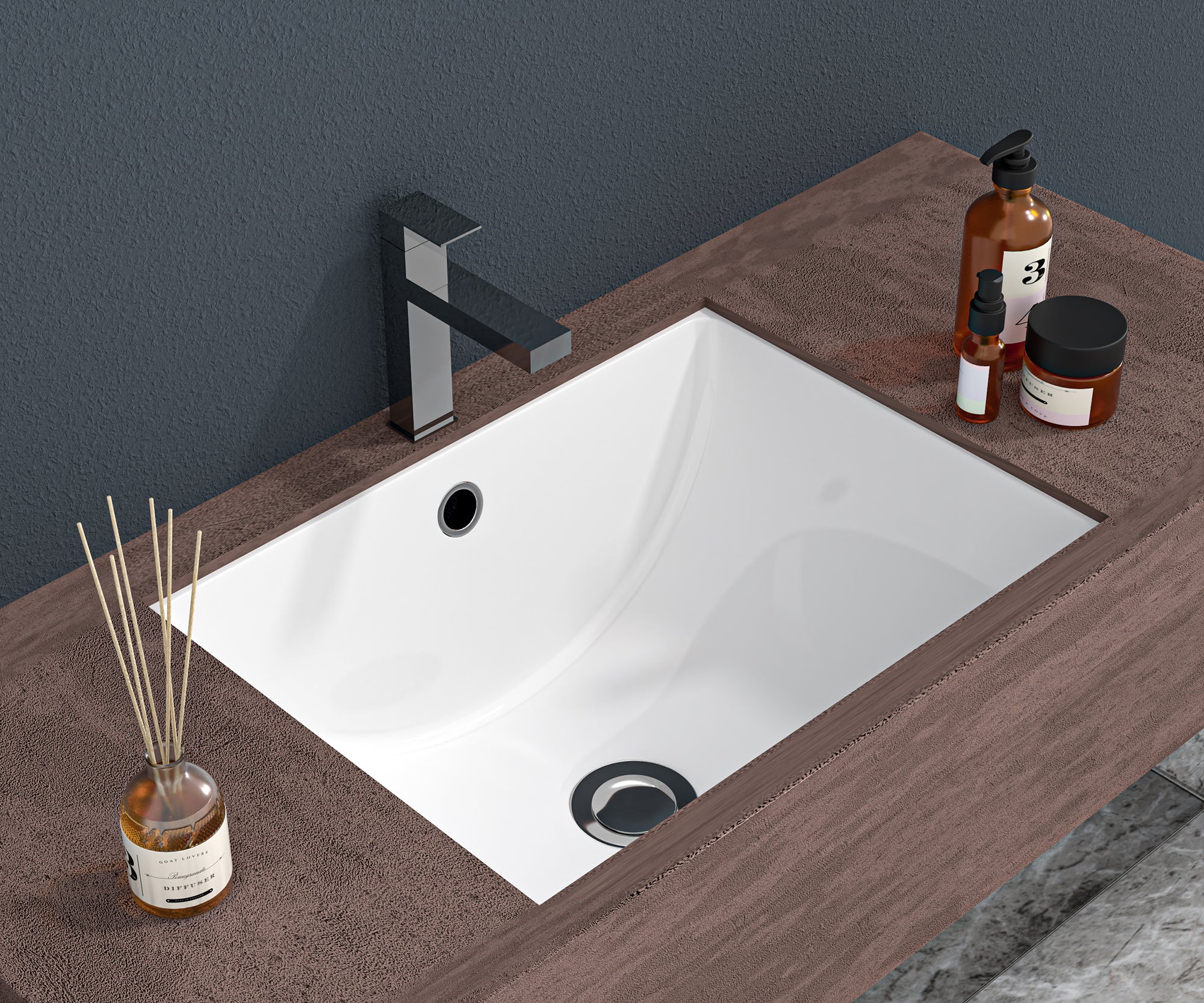 Rectangular Ceramic Undermount Bathroom Sink with Overflow