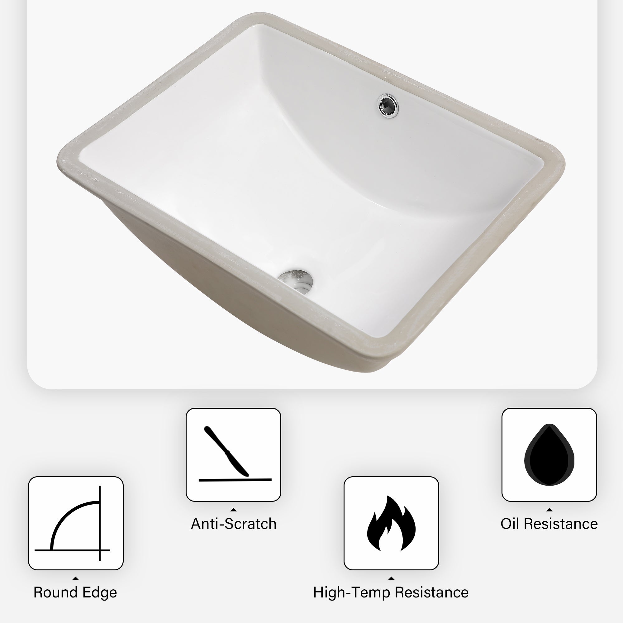 Rectangular Ceramic Undermount Bathroom Sink with Overflow
