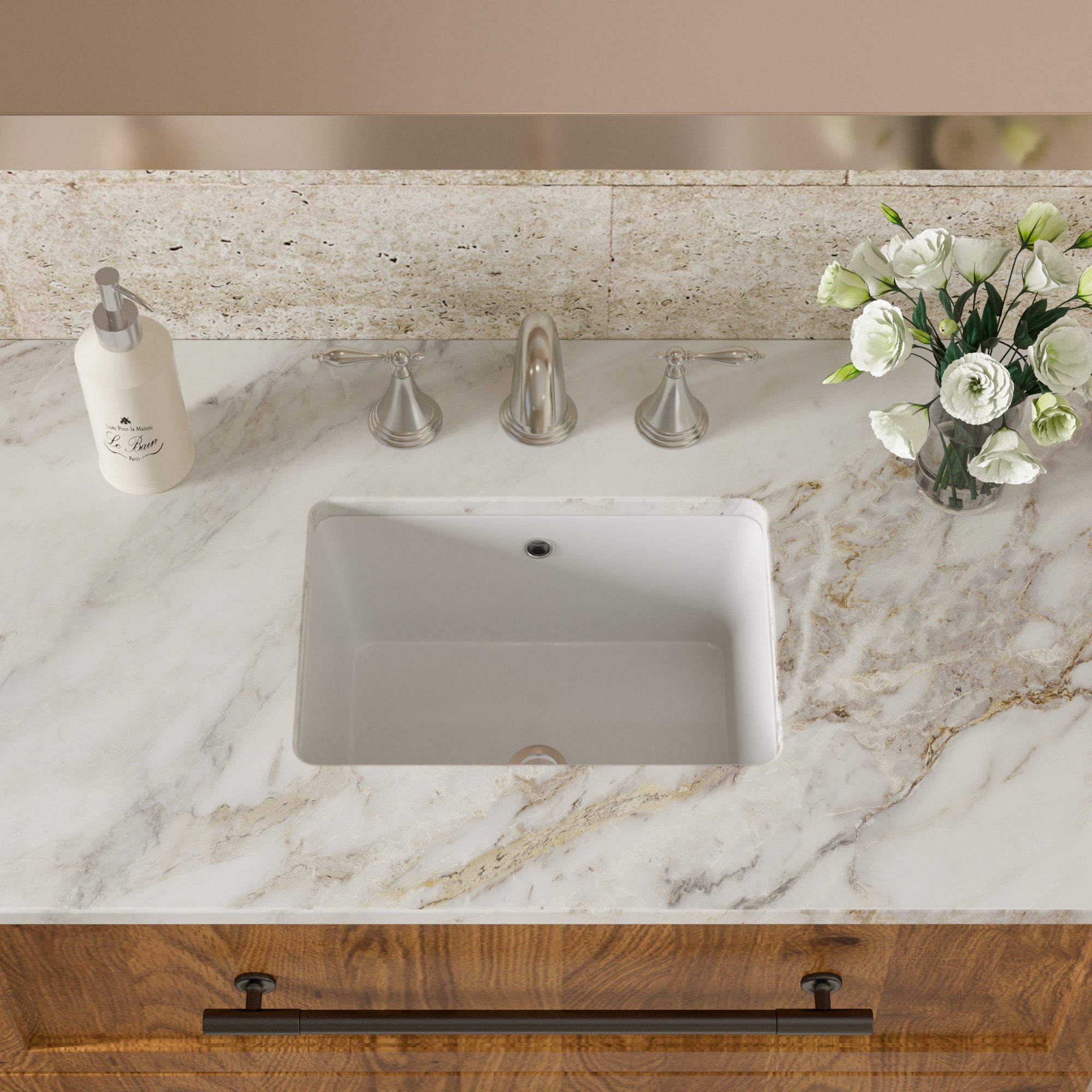 Rectangular Ceramic Undermount Bathroom Sink with Overflow