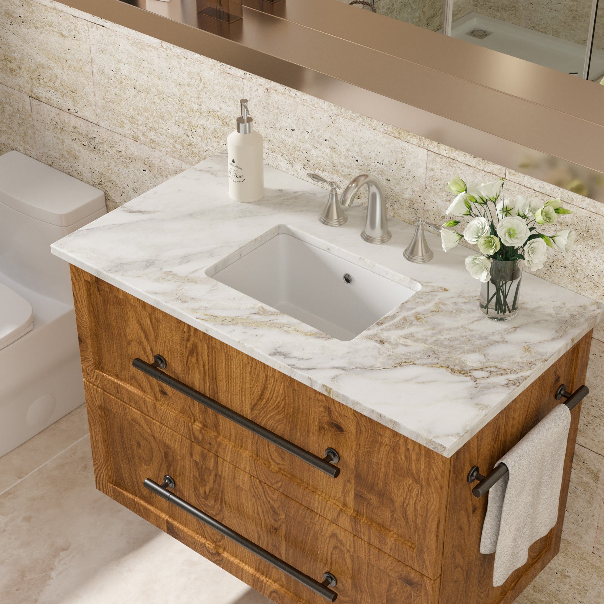 Rectangular Ceramic Undermount Bathroom Sink with Overflow