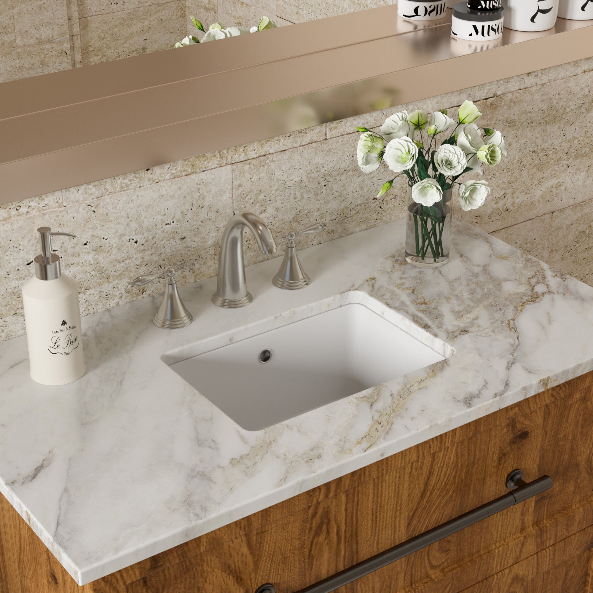 Rectangular Ceramic Undermount Bathroom Sink with Overflow