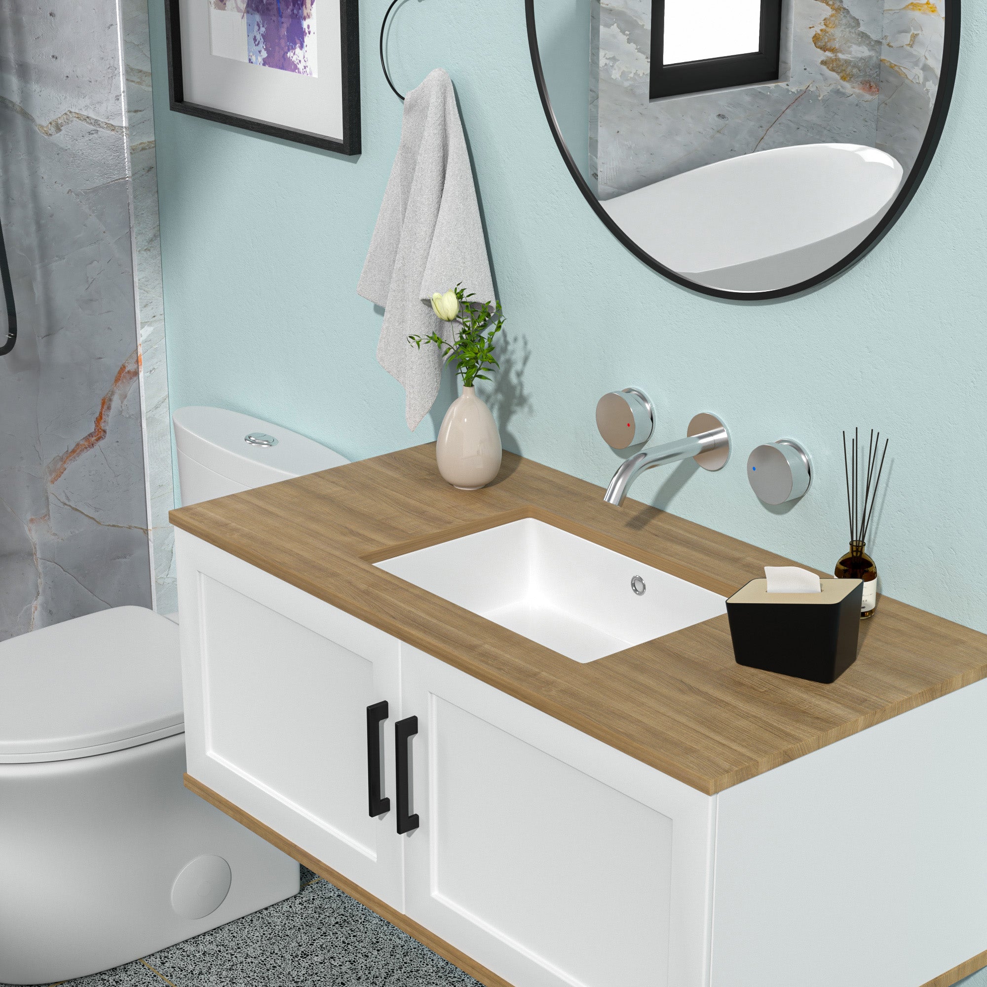 Rectangular Ceramic Undermount Bathroom Sink with Overflow