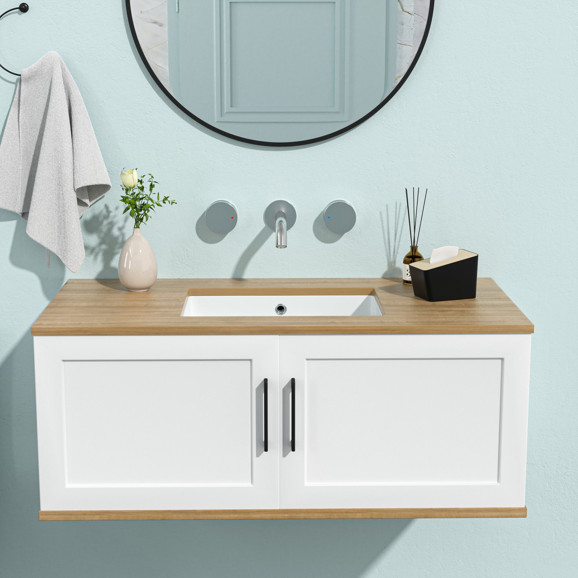 Rectangular Ceramic Undermount Bathroom Sink with Overflow