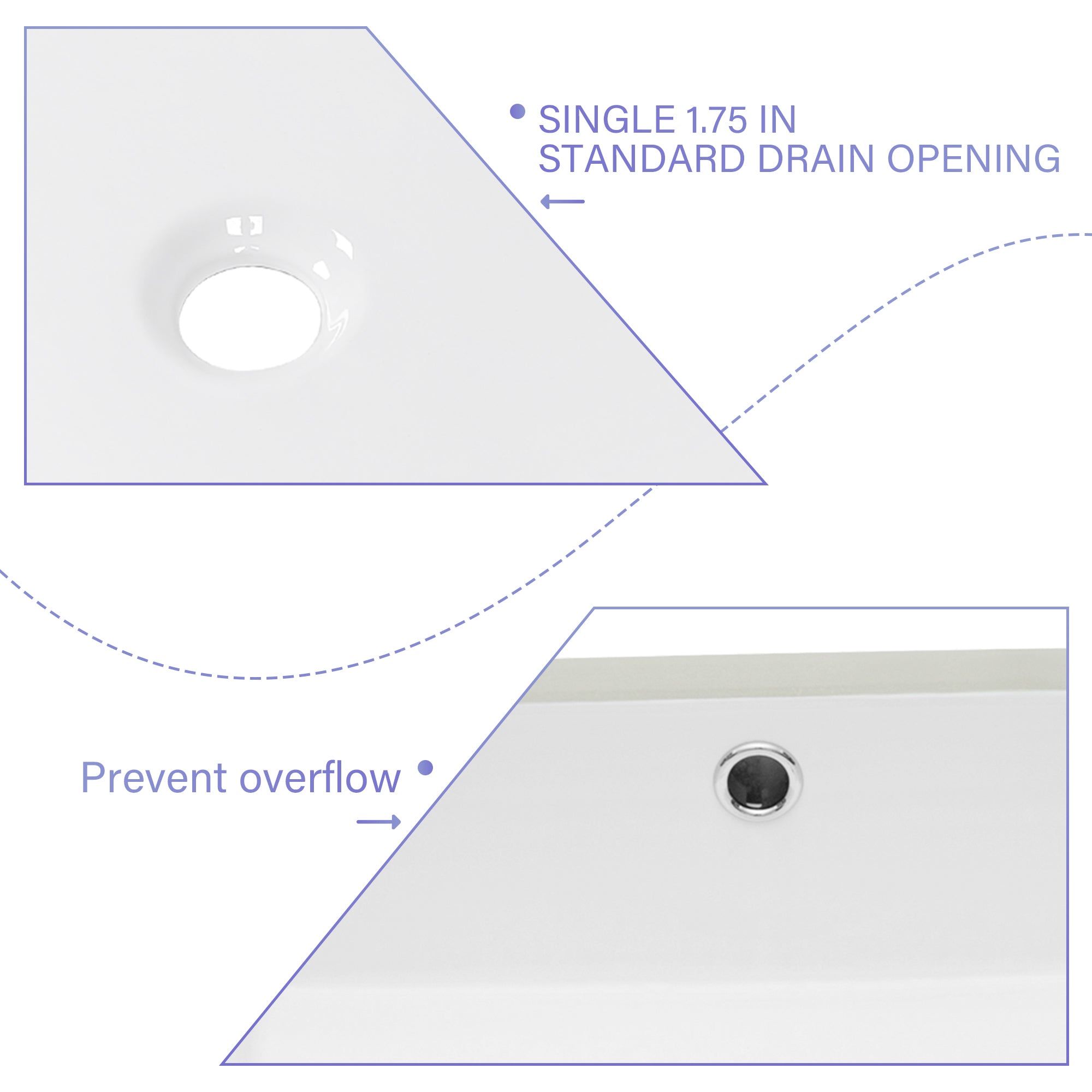 Rectangular Ceramic Undermount Bathroom Sink with Overflow