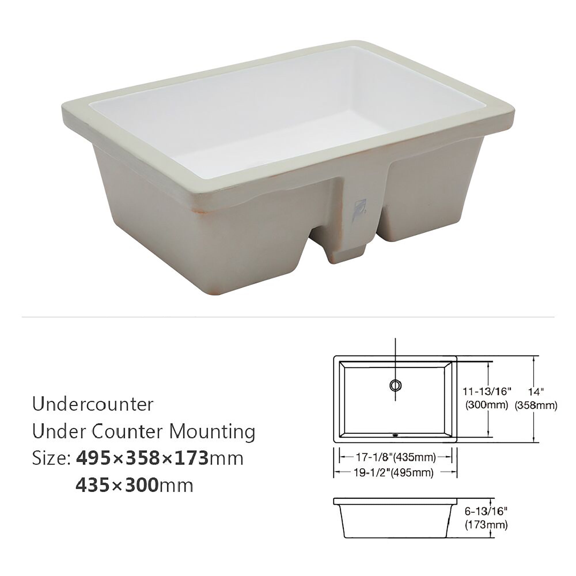 Rectangular Ceramic Undermount Bathroom Sink with Overflow