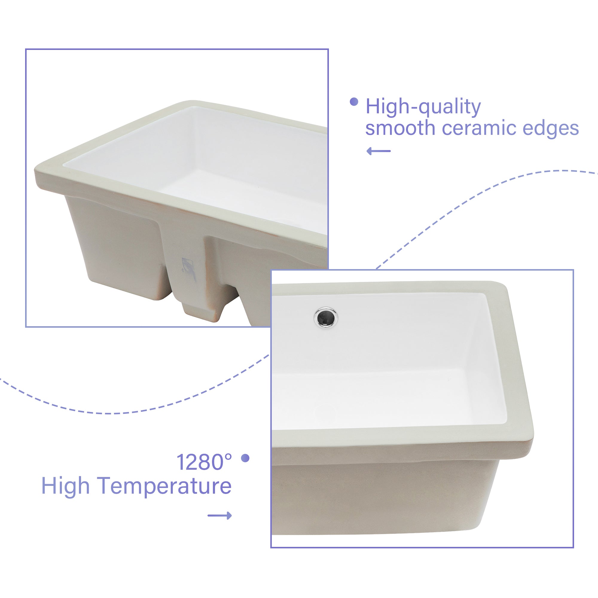 Rectangular Ceramic Undermount Bathroom Sink with Overflow