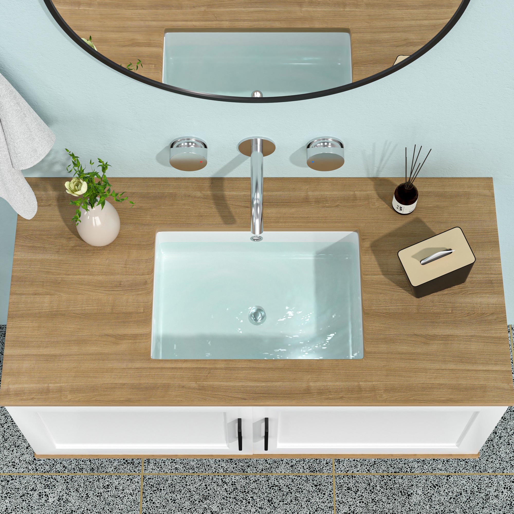 Rectangular Ceramic Undermount Bathroom Sink with Overflow