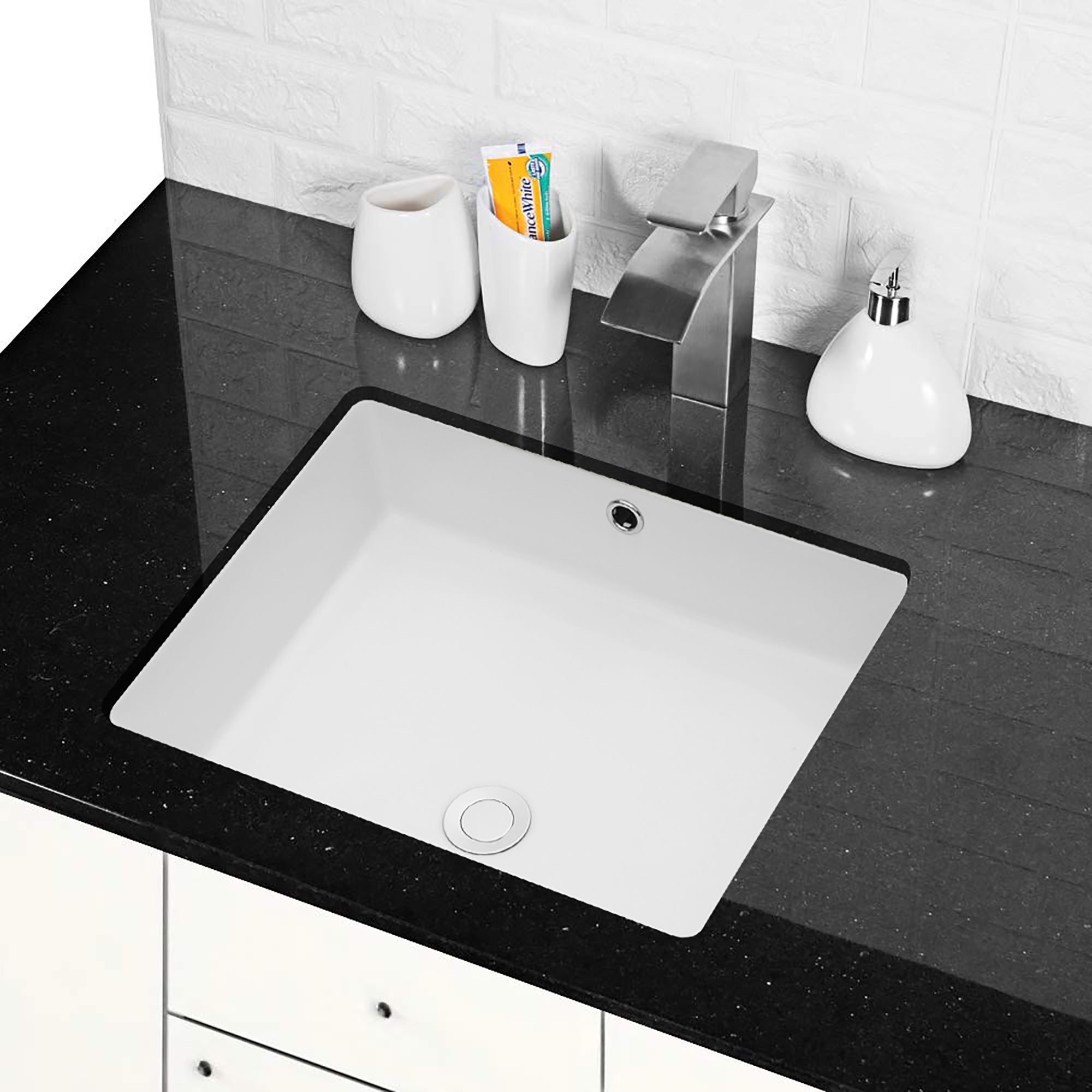 Rectangular Ceramic Undermount Bathroom Sink with Overflow