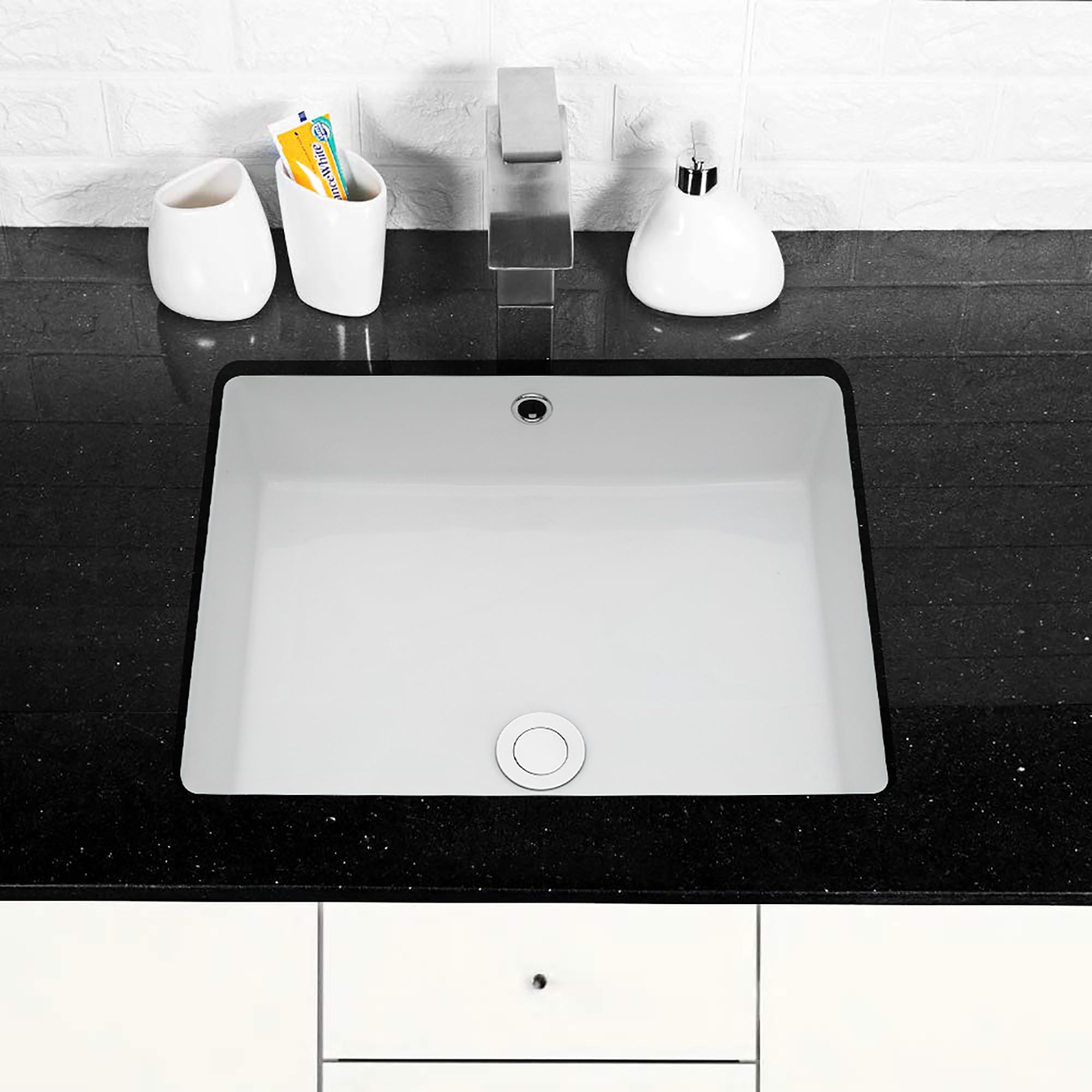 Rectangular Ceramic Undermount Bathroom Sink with Overflow