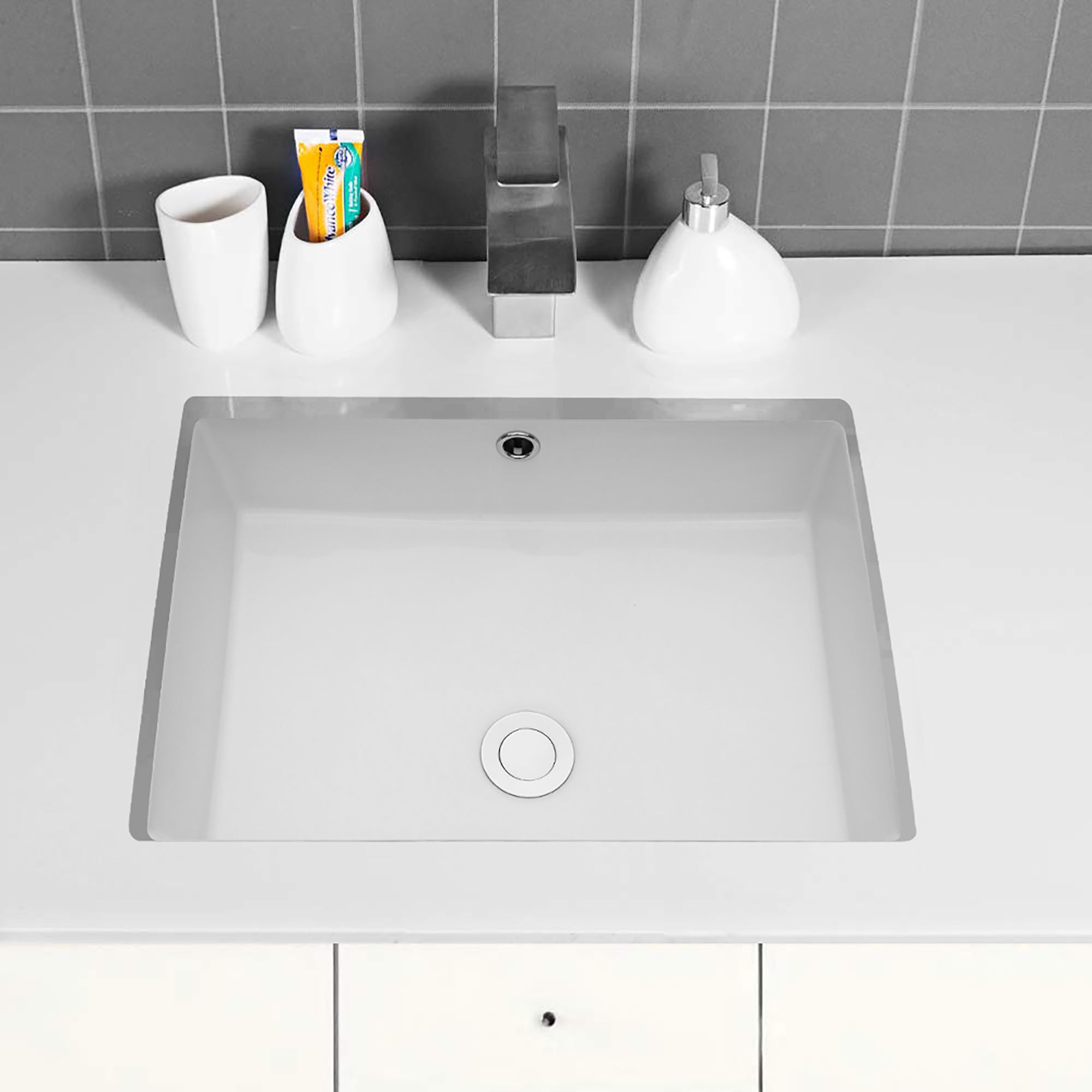 Rectangular Ceramic Undermount Bathroom Sink with Overflow